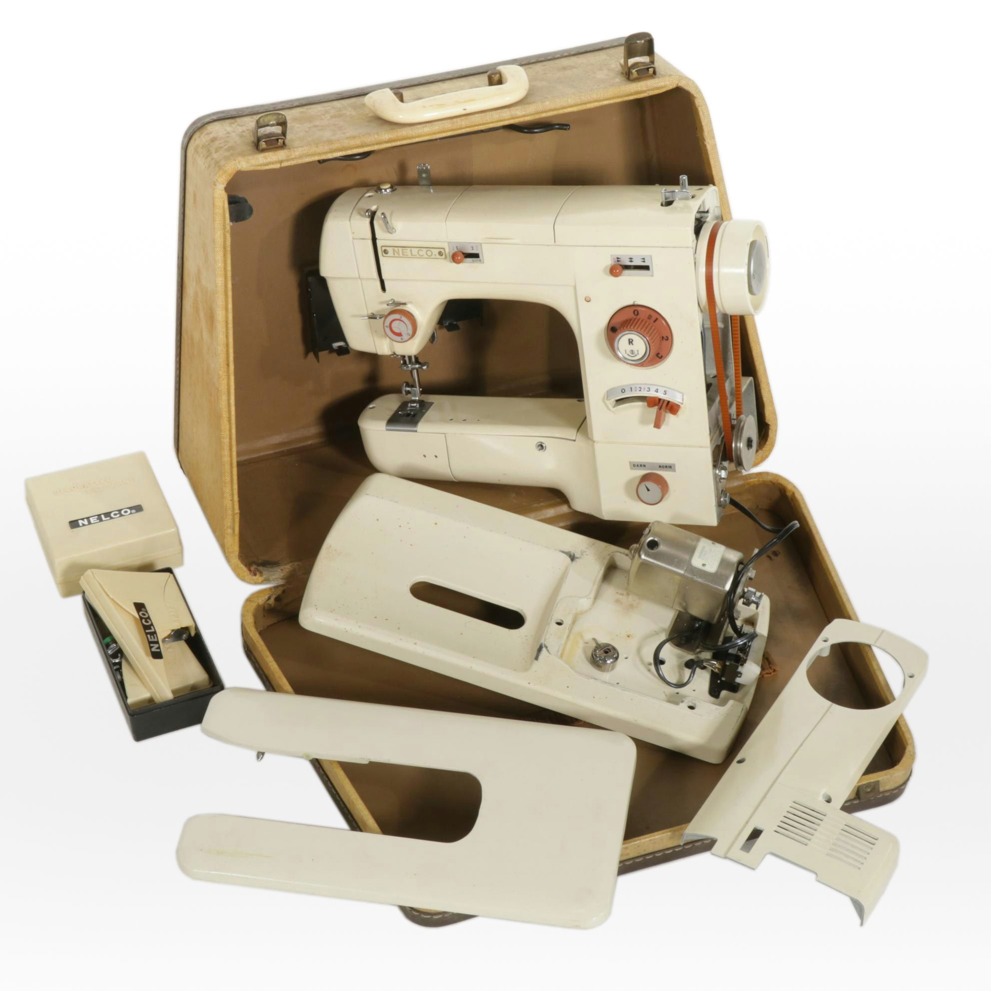 NELCO SZF-3 Portable Sewing Machine and Case, Mid 20th Century