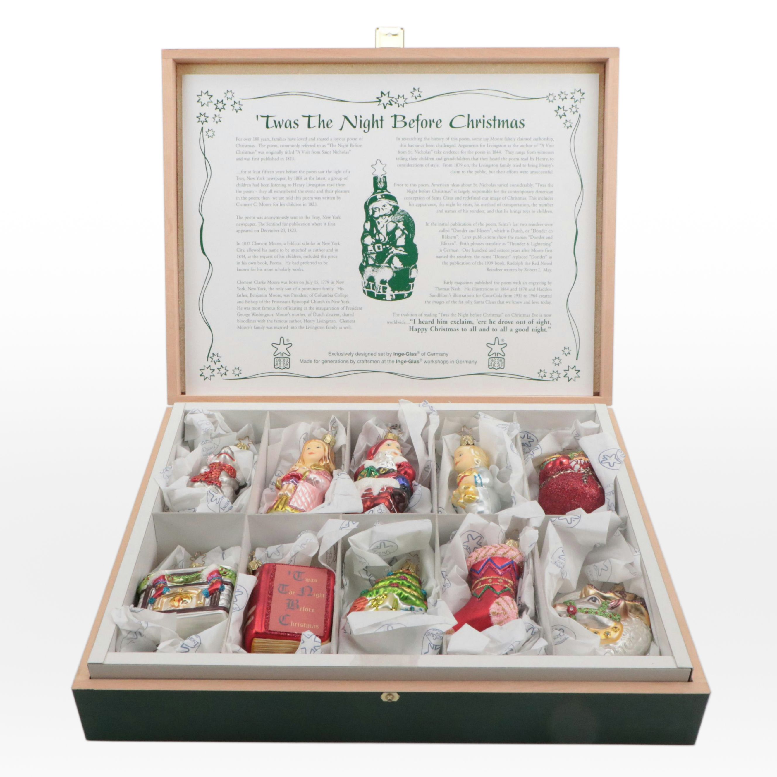 Inge German "Twas the Night Before Christmas" Glass Ornament Set