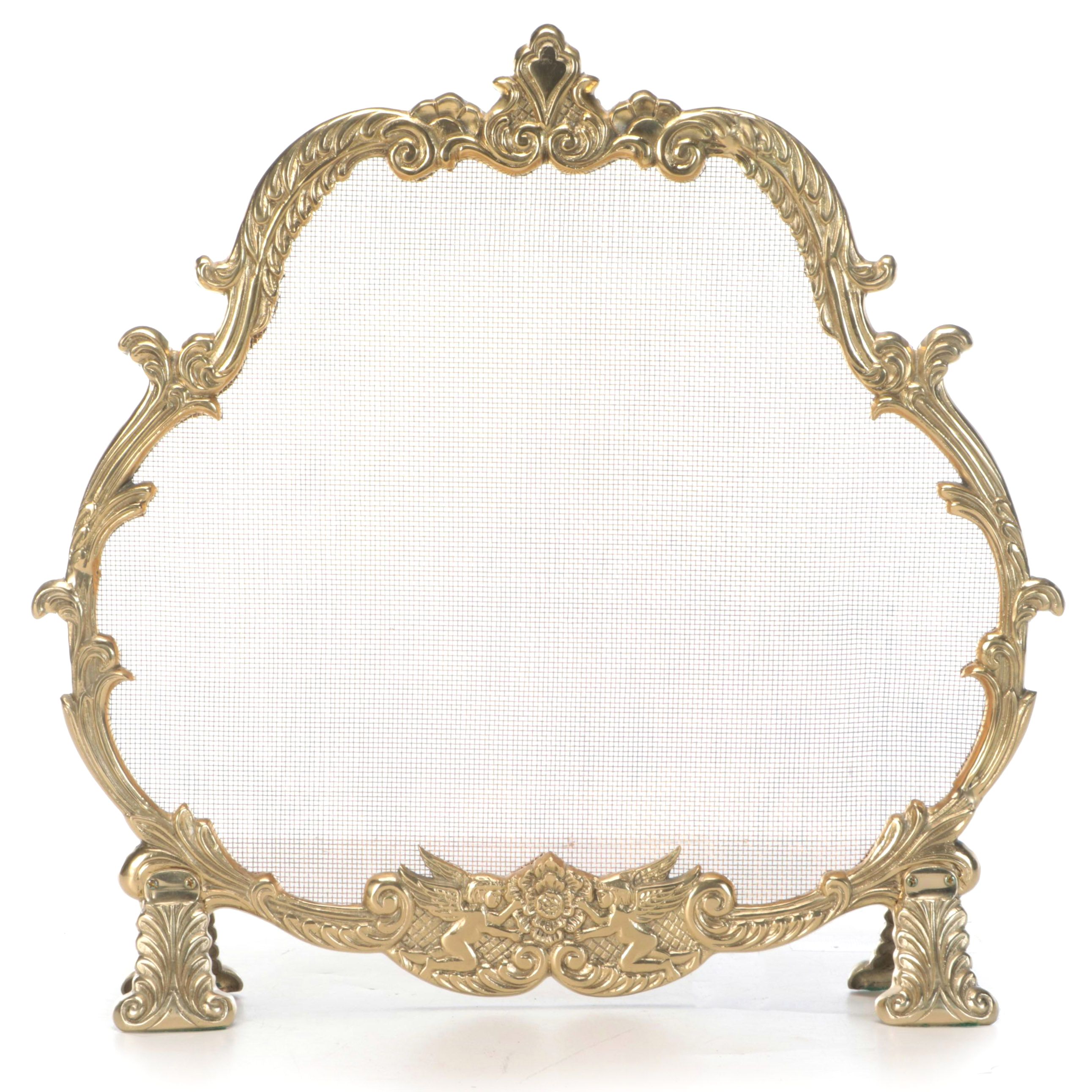 Baroque Style Brass Fireplace Screen, 20th Century