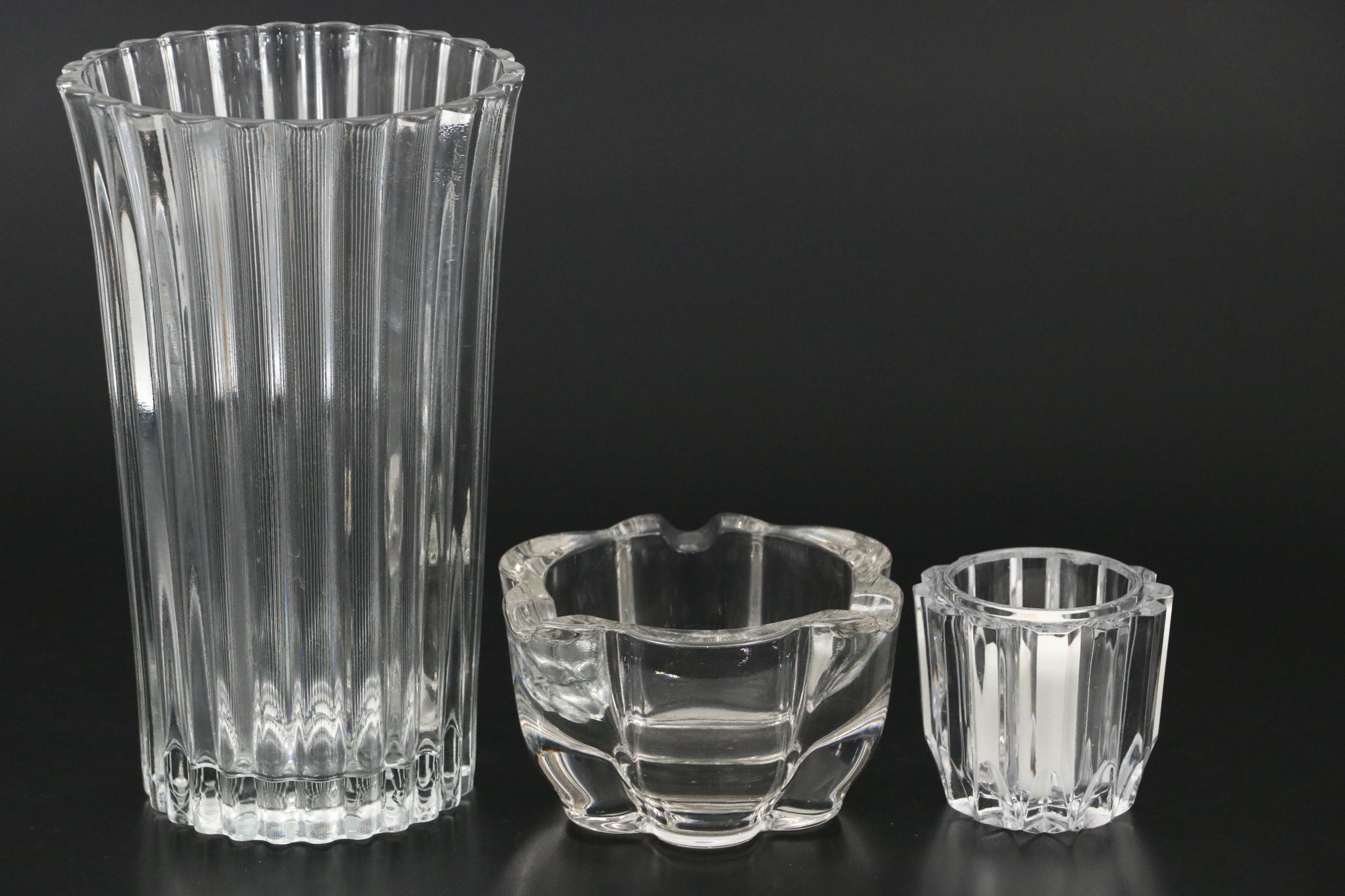 Cristal d'Arques-Durand "Athena" Crystal Vase and Crystal Ashtray, Candle Holder