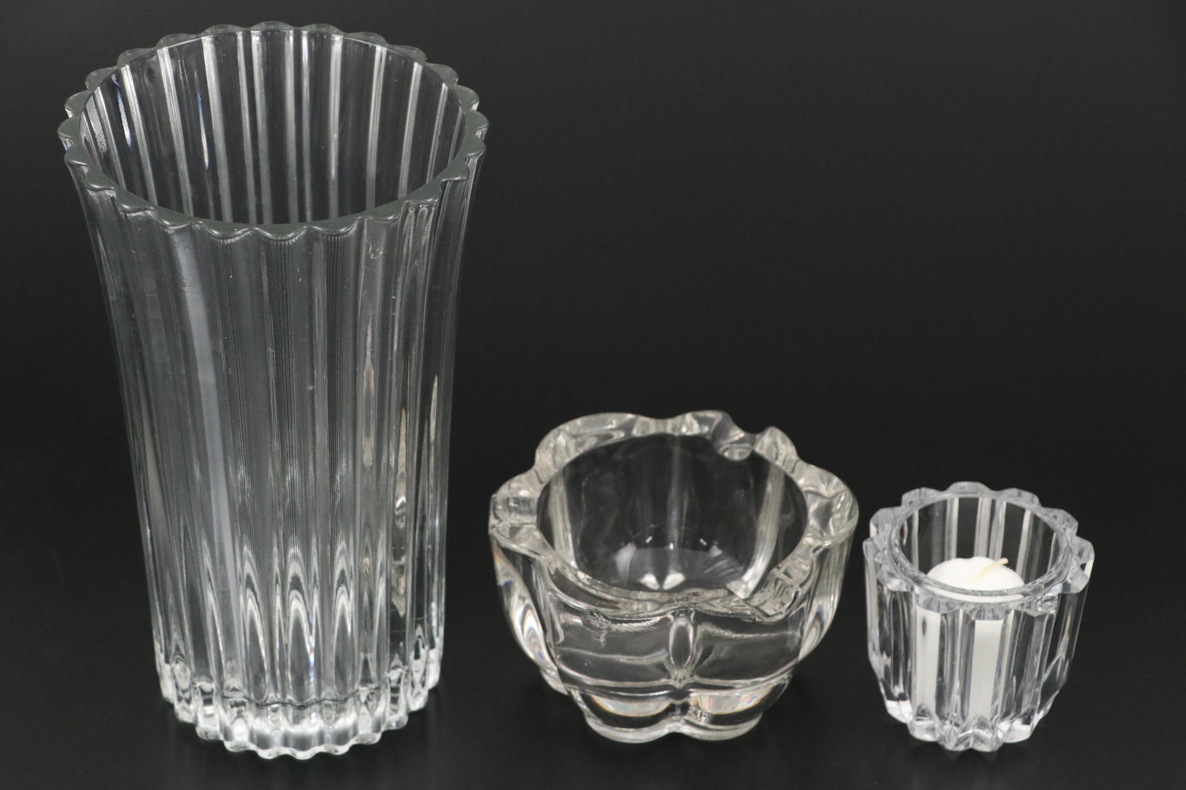 Cristal d'Arques-Durand "Athena" Crystal Vase and Crystal Ashtray, Candle Holder