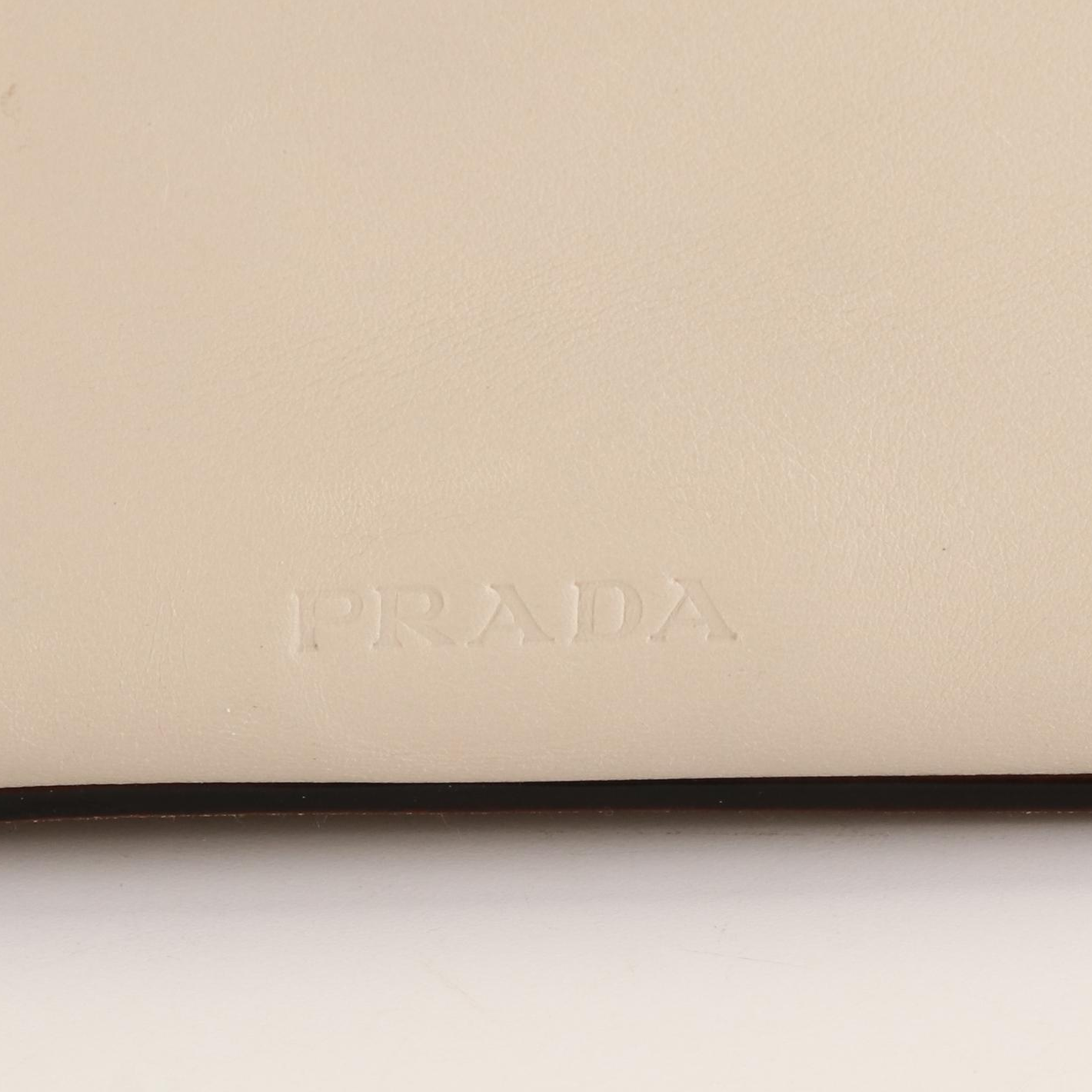 Prada Vitello Leather Tote Bag in Black Trimmed Ivory