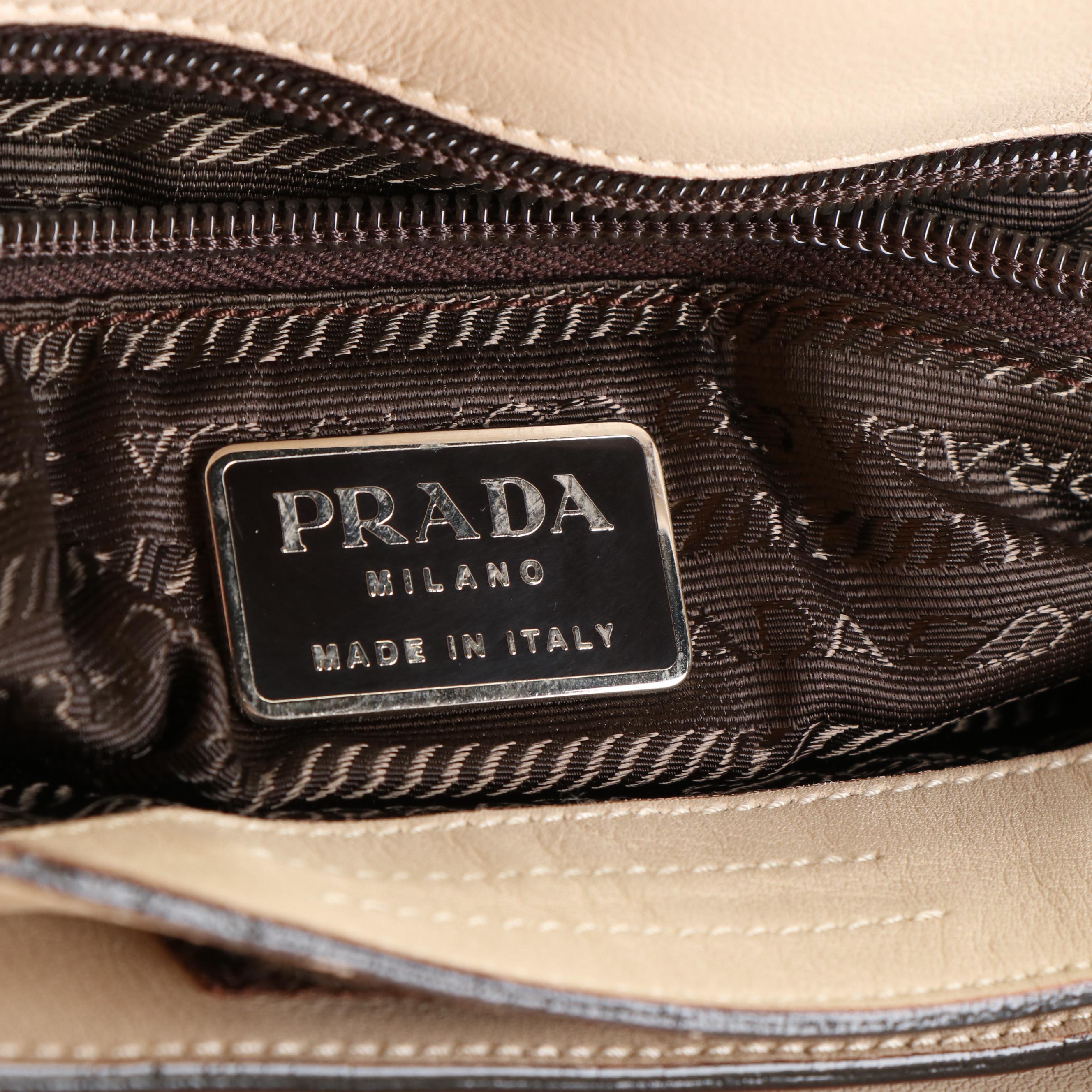 Prada Vitello Leather Tote Bag in Black Trimmed Ivory