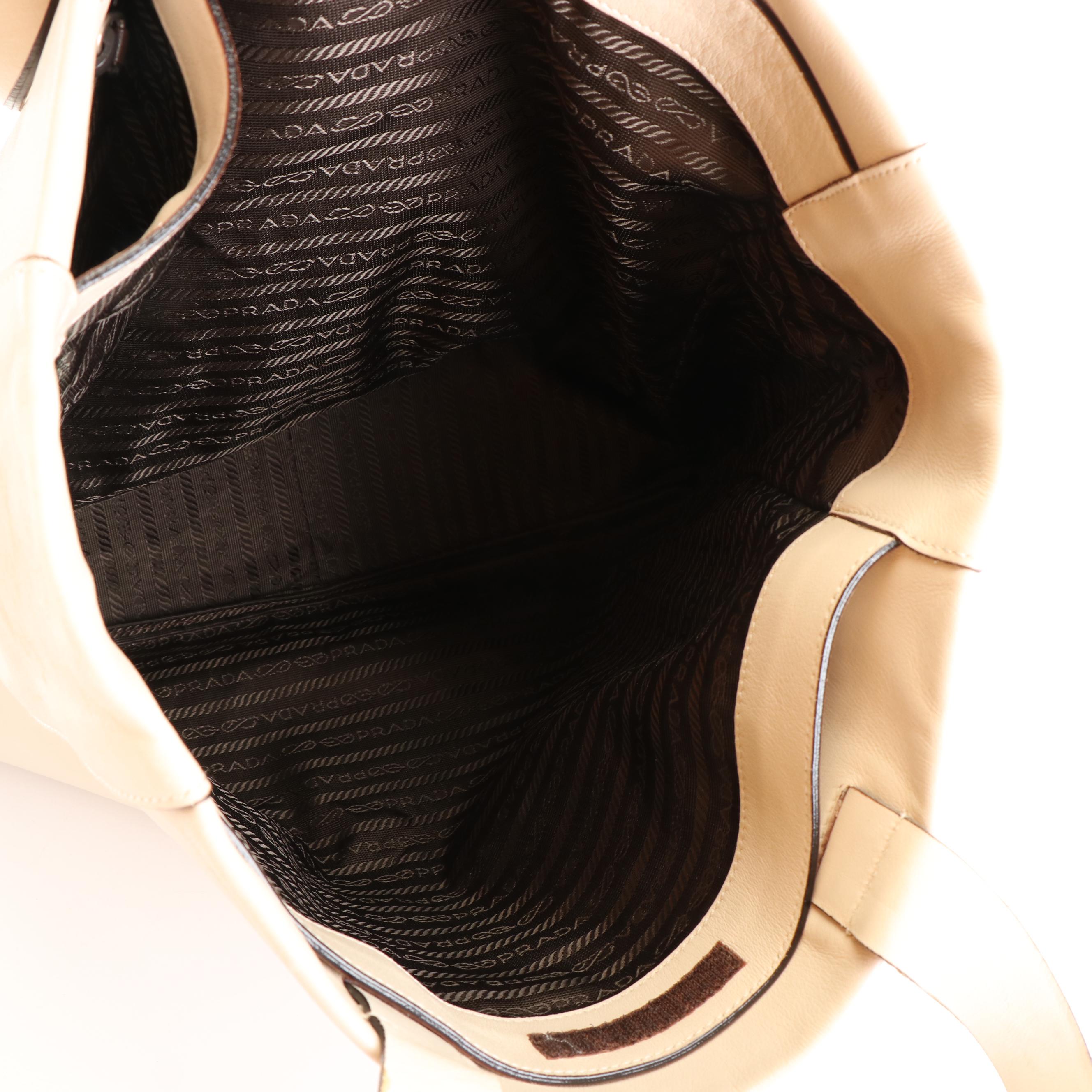 Prada Vitello Leather Tote Bag in Black Trimmed Ivory