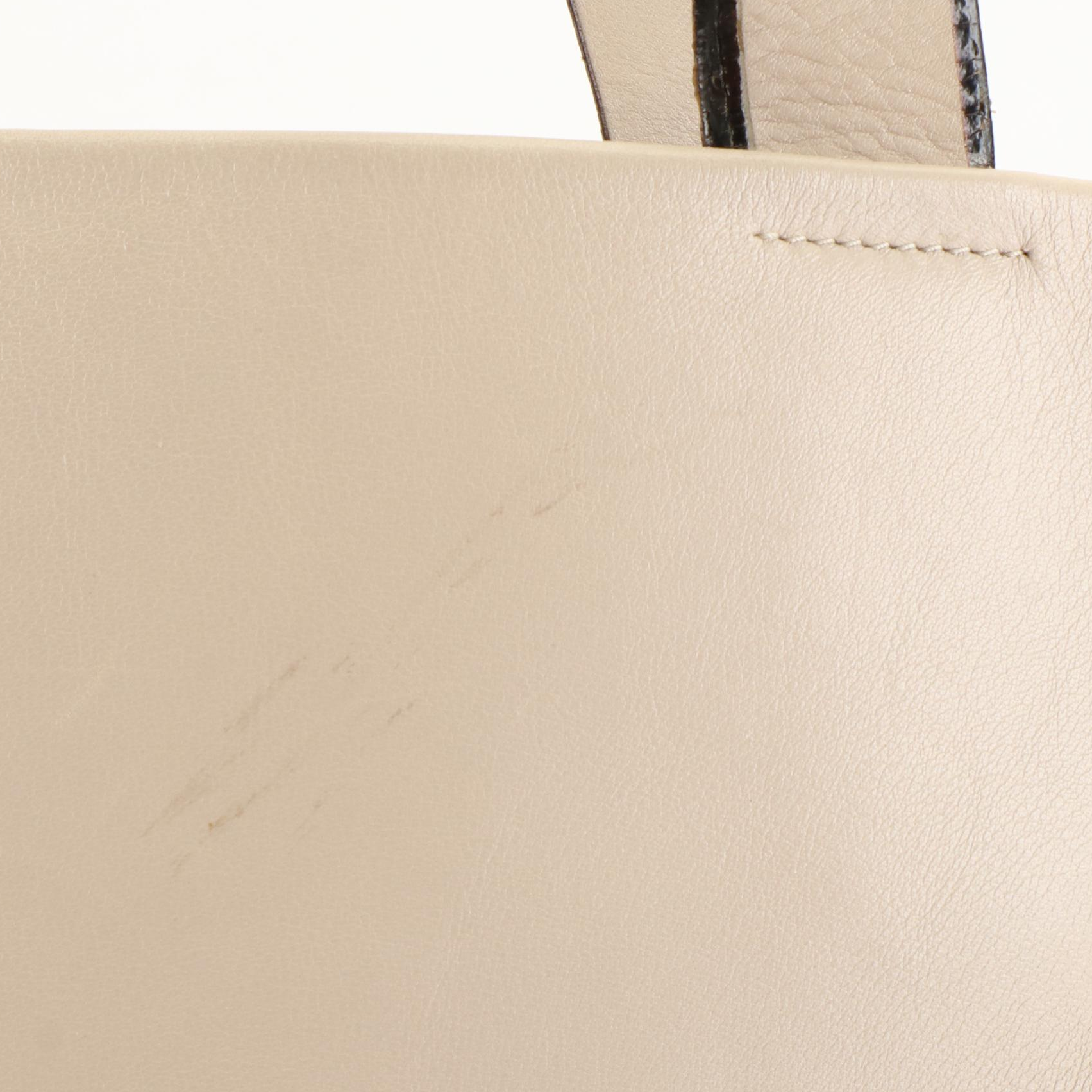 Prada Vitello Leather Tote Bag in Black Trimmed Ivory