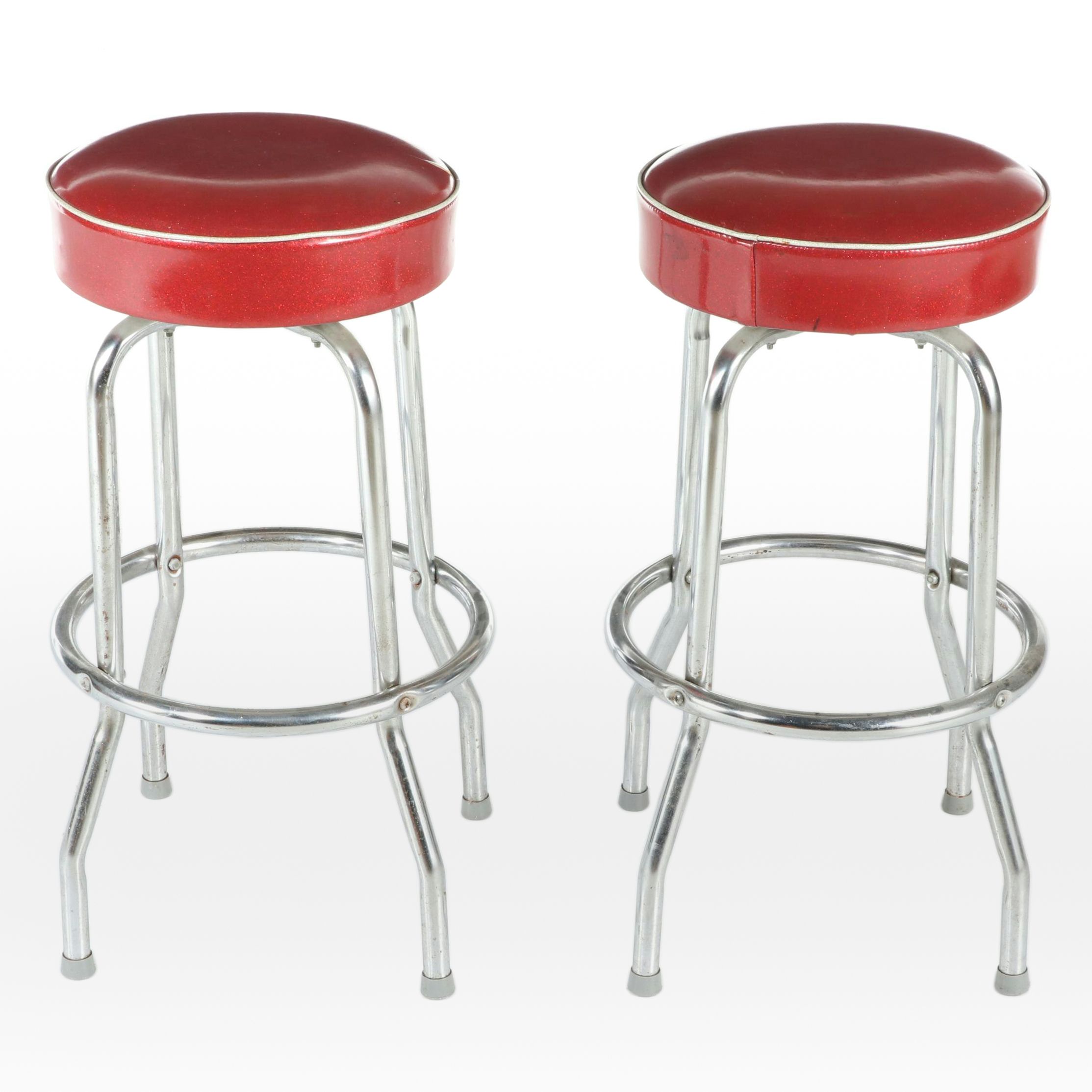 Pair of Richardson Seating Corp. Modernist Style Steel & Vinyl Swivel Barstools