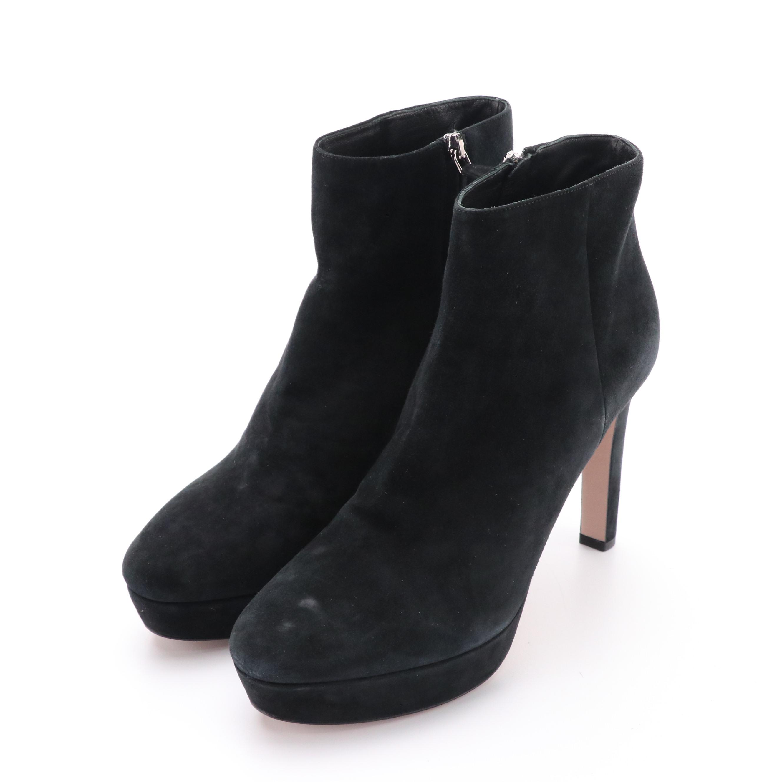 Prada Black Suede High Heel Platform Zip Booties