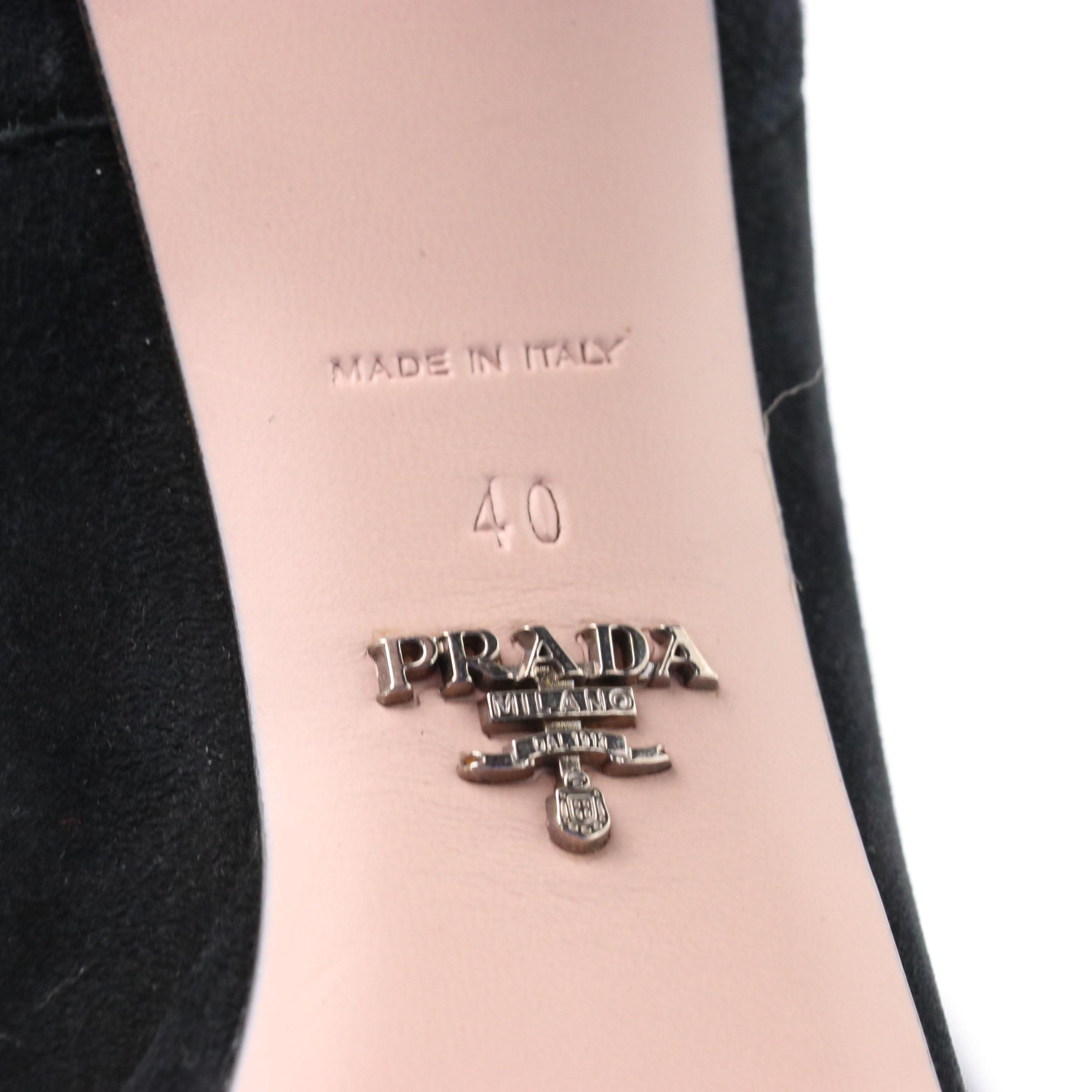 Prada Black Suede High Heel Platform Zip Booties