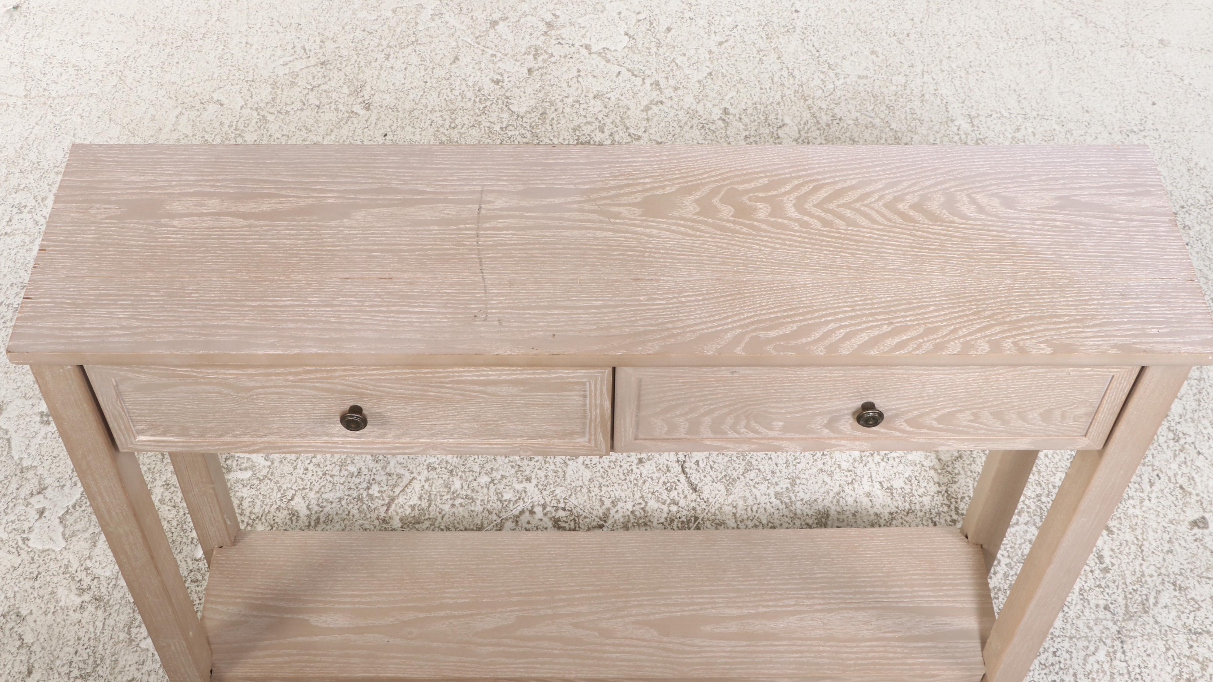 Contemporary Two-Drawer Console Table in Cerused Oak Finish
