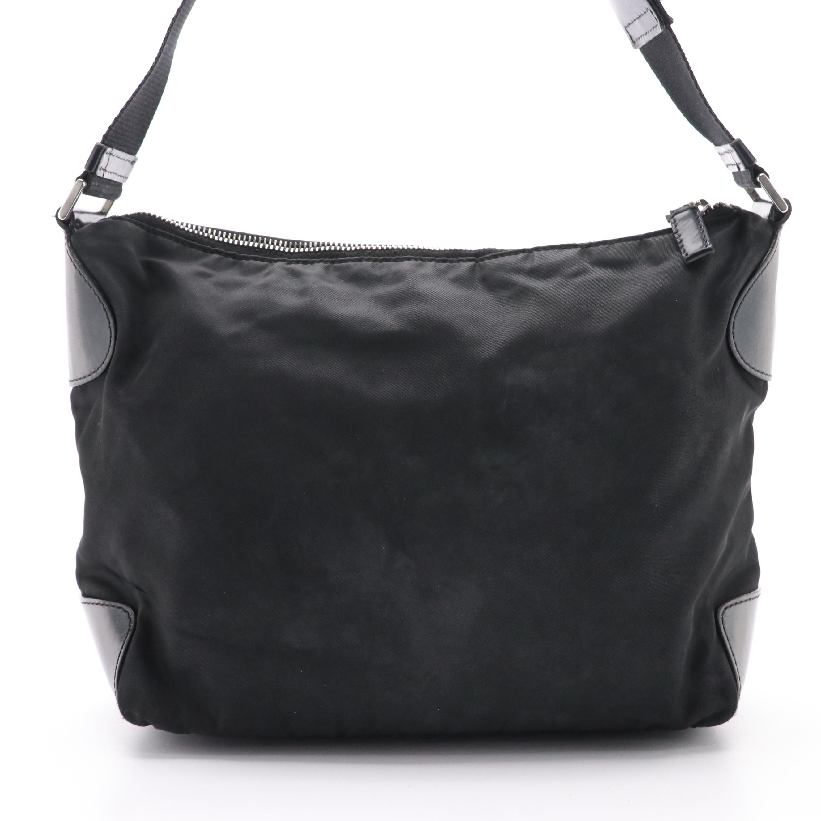 Prada Black Tessuto Nylon Shoulder Bag with Leather Trim