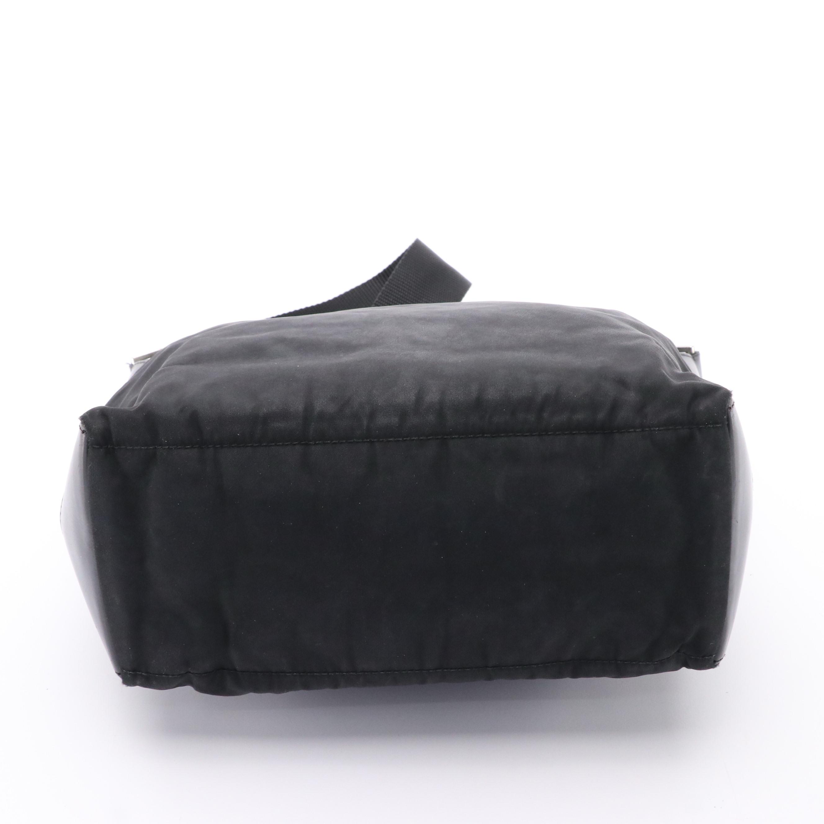 Prada Black Tessuto Nylon Shoulder Bag with Leather Trim