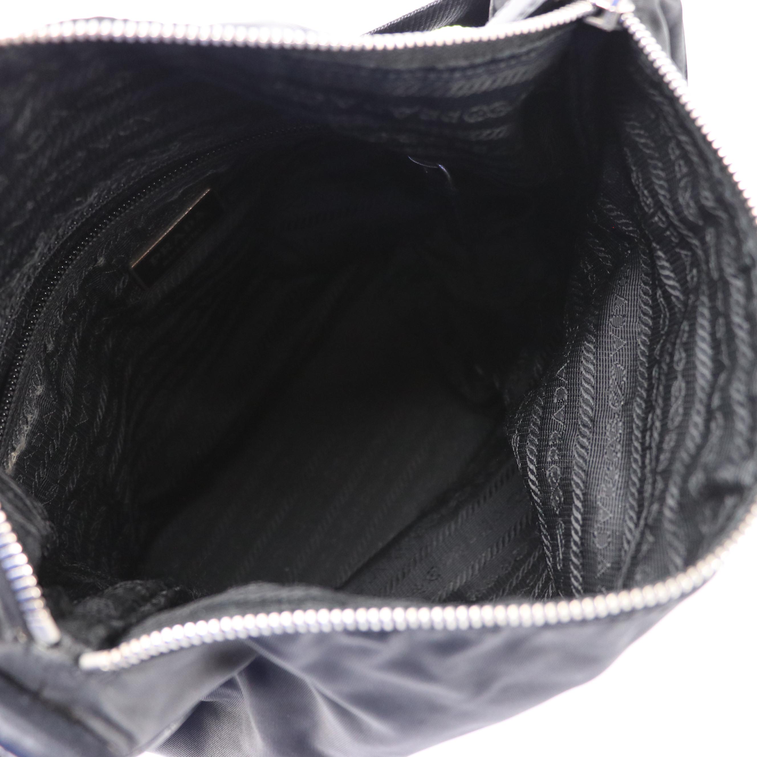 Prada Black Tessuto Nylon Shoulder Bag with Leather Trim