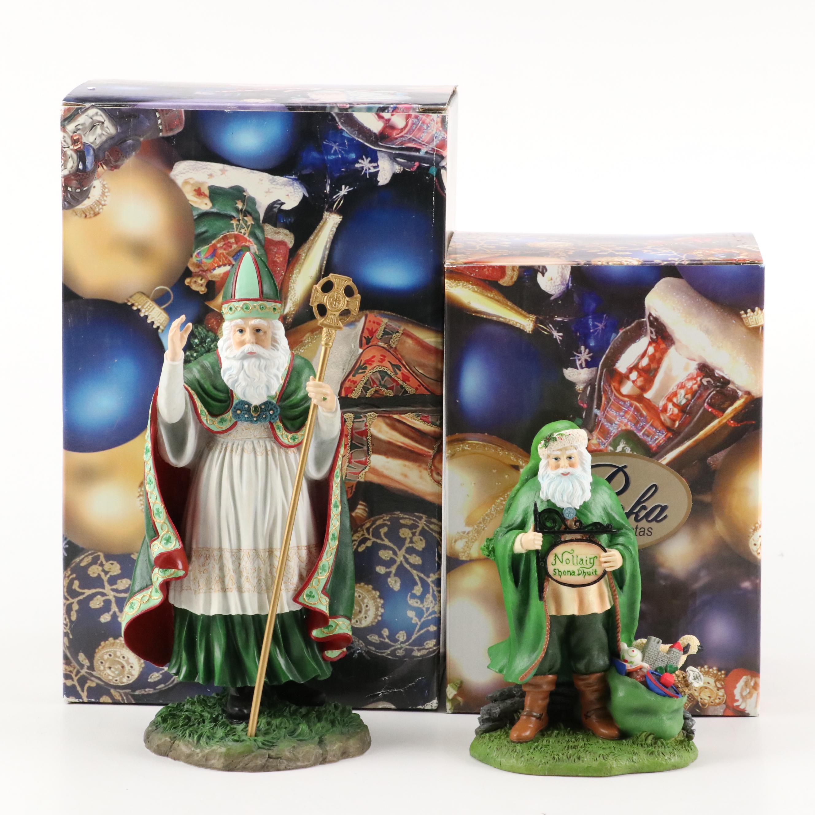 Pipka "St. Patrick of Ireland" and "Irish Christmas Santa" Resin Figurines