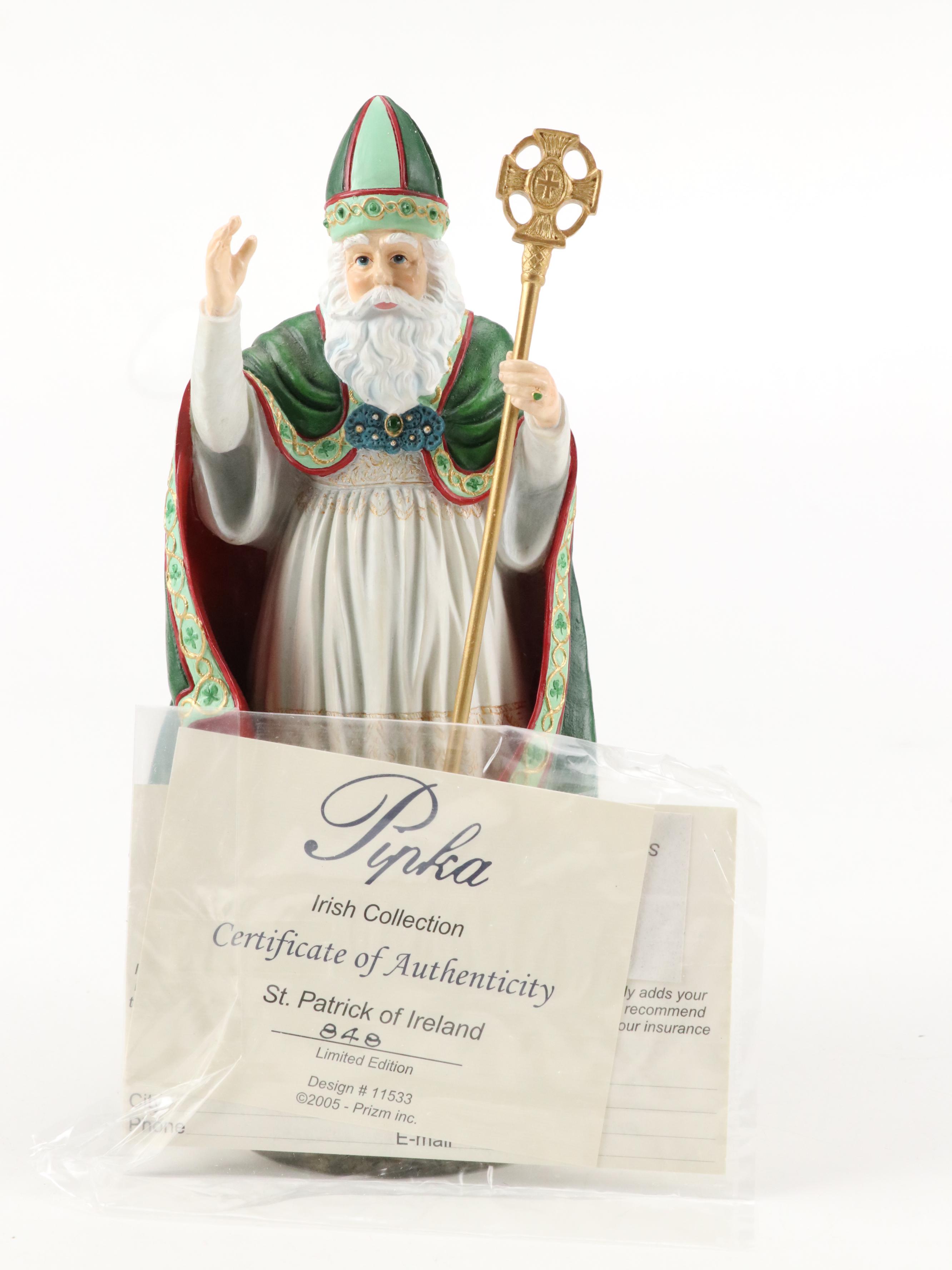 Pipka "St. Patrick of Ireland" and "Irish Christmas Santa" Resin Figurines