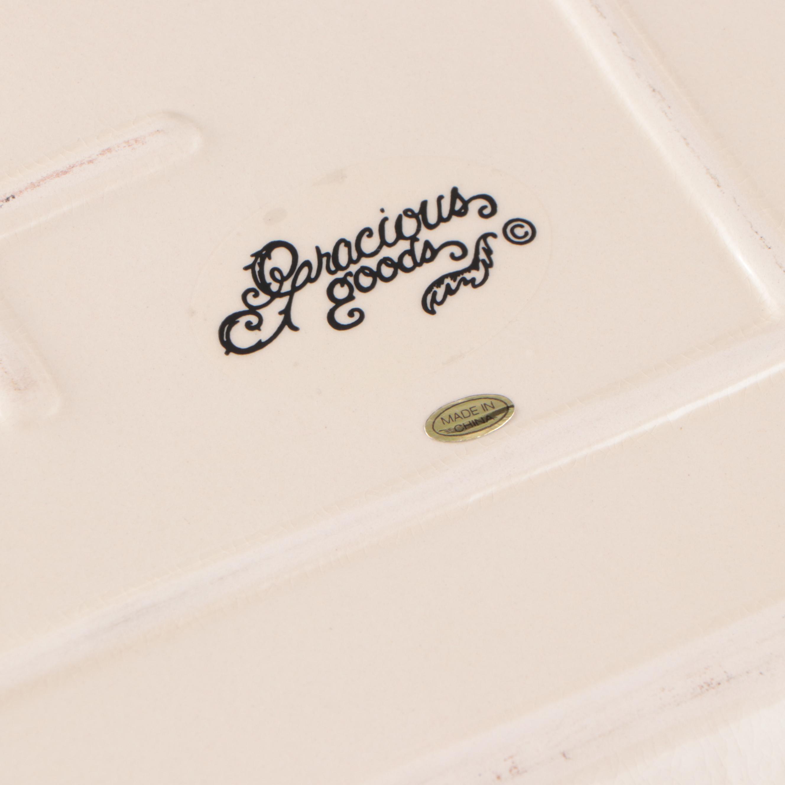 GG Collection "Acanthus" Cream Ceramic Rectangular Tray with Metal Handles