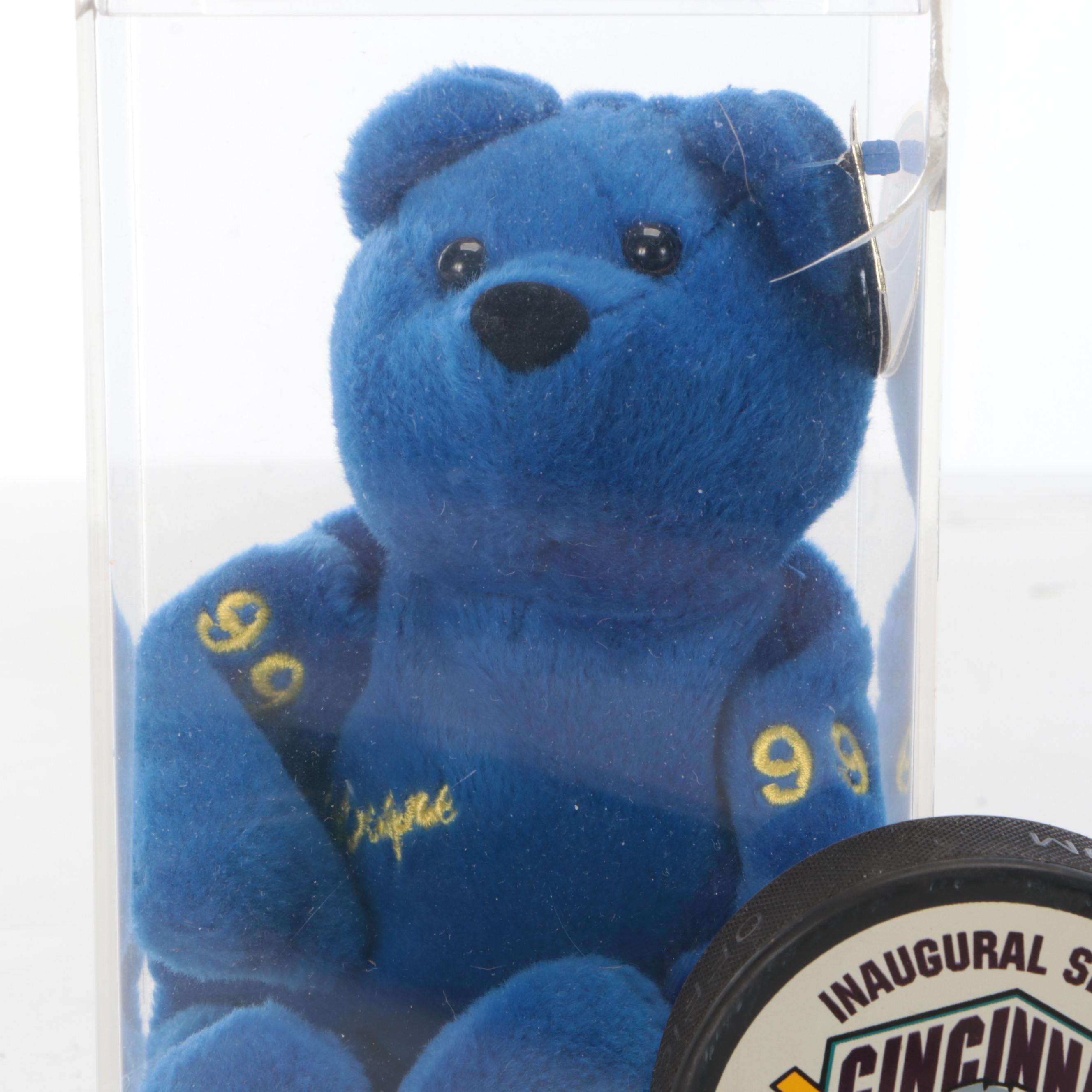 Cincinnati Cyclones and Mighty Ducks Hockey Sticks and Puck with Gretzky Bear