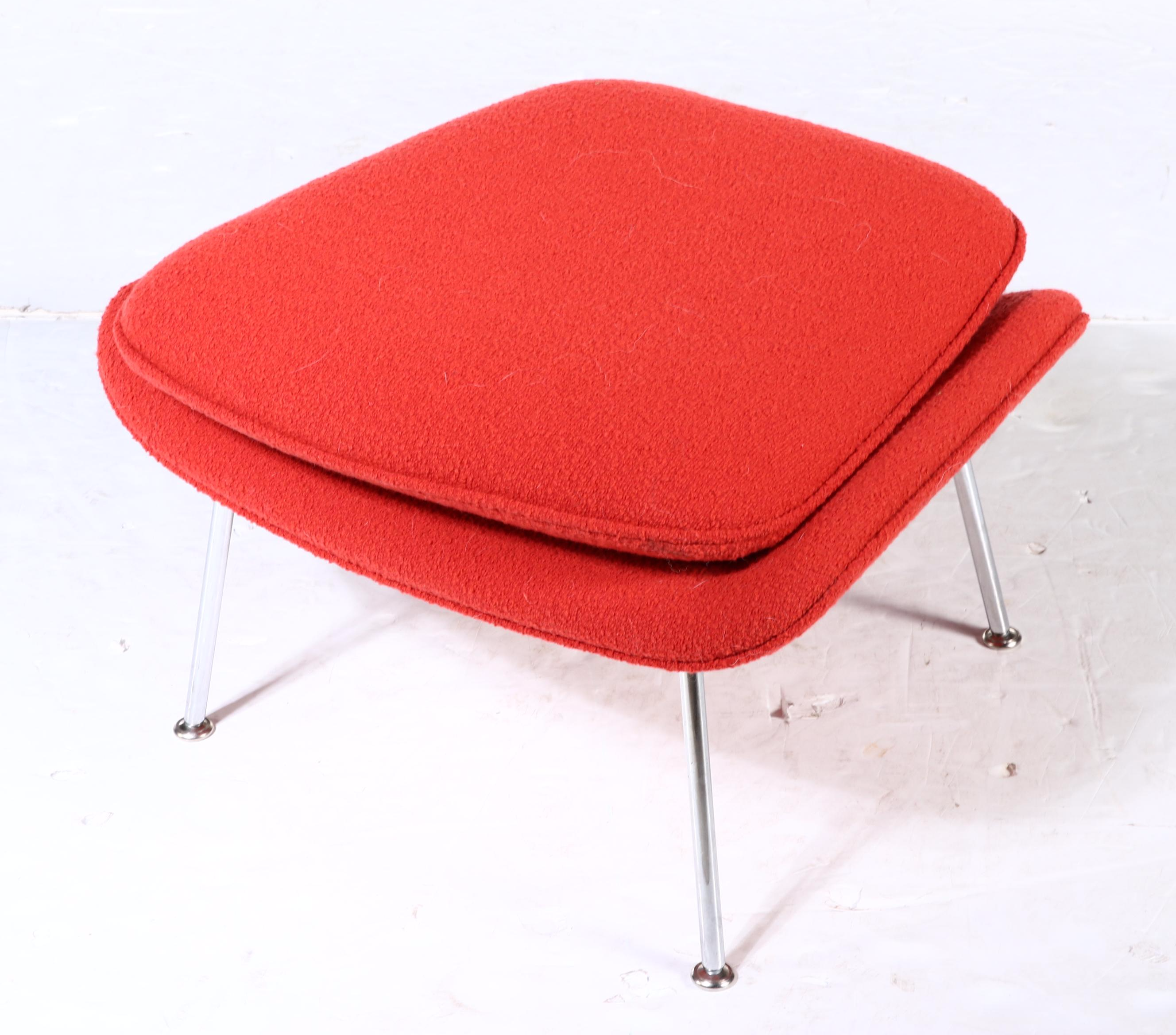 Knoll "Womb" MCM Red Bouclé Armchair and Ottoman