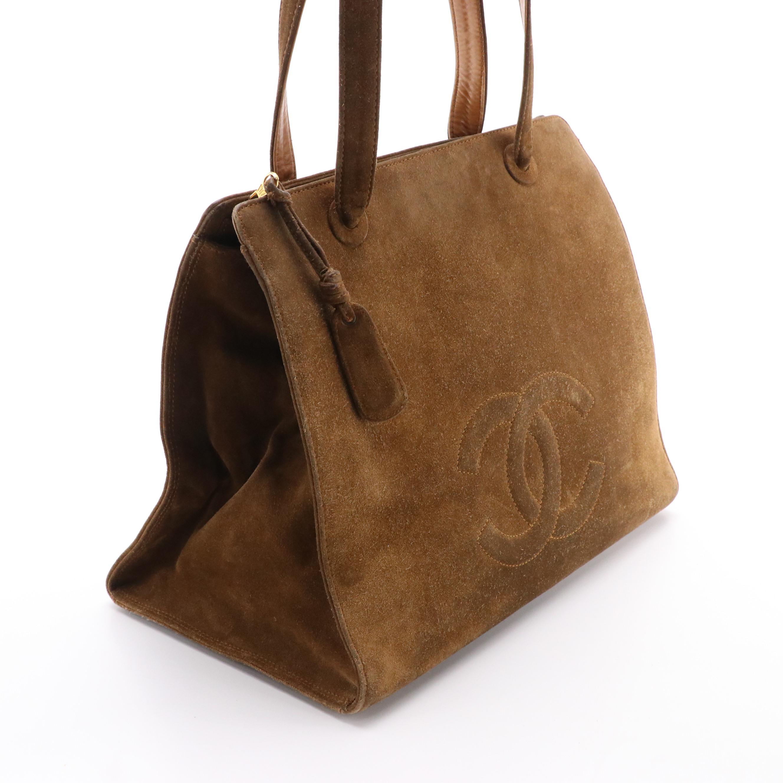 Chanel CC Shoulder Tote Bag in Mocha Brown Suede, 1990s
