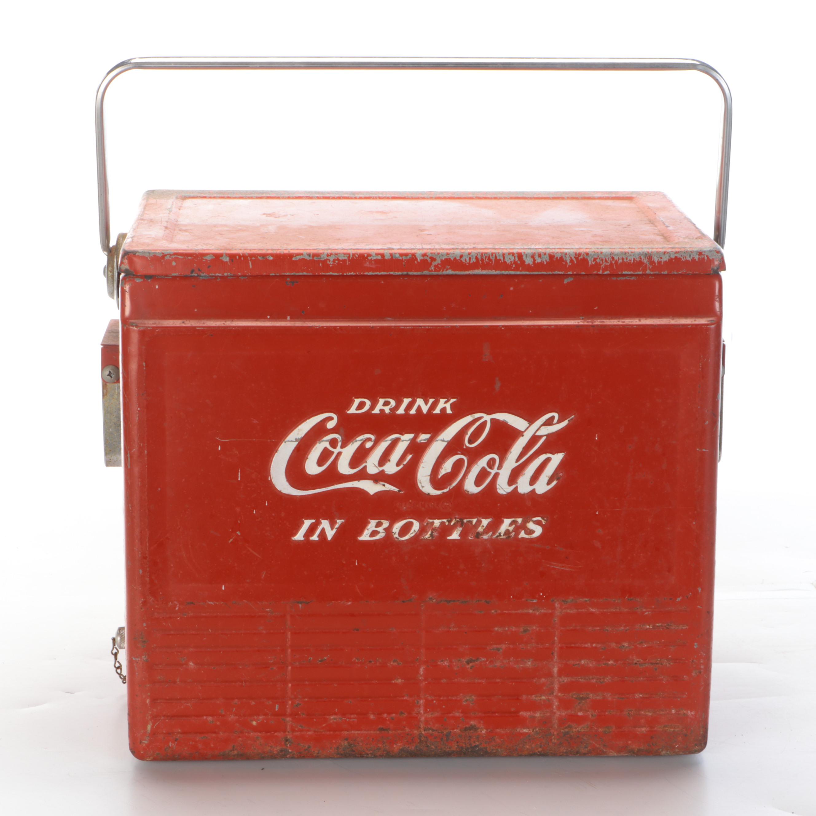Coca-Cola Metal Advertising Cooler, Mid-20th Century