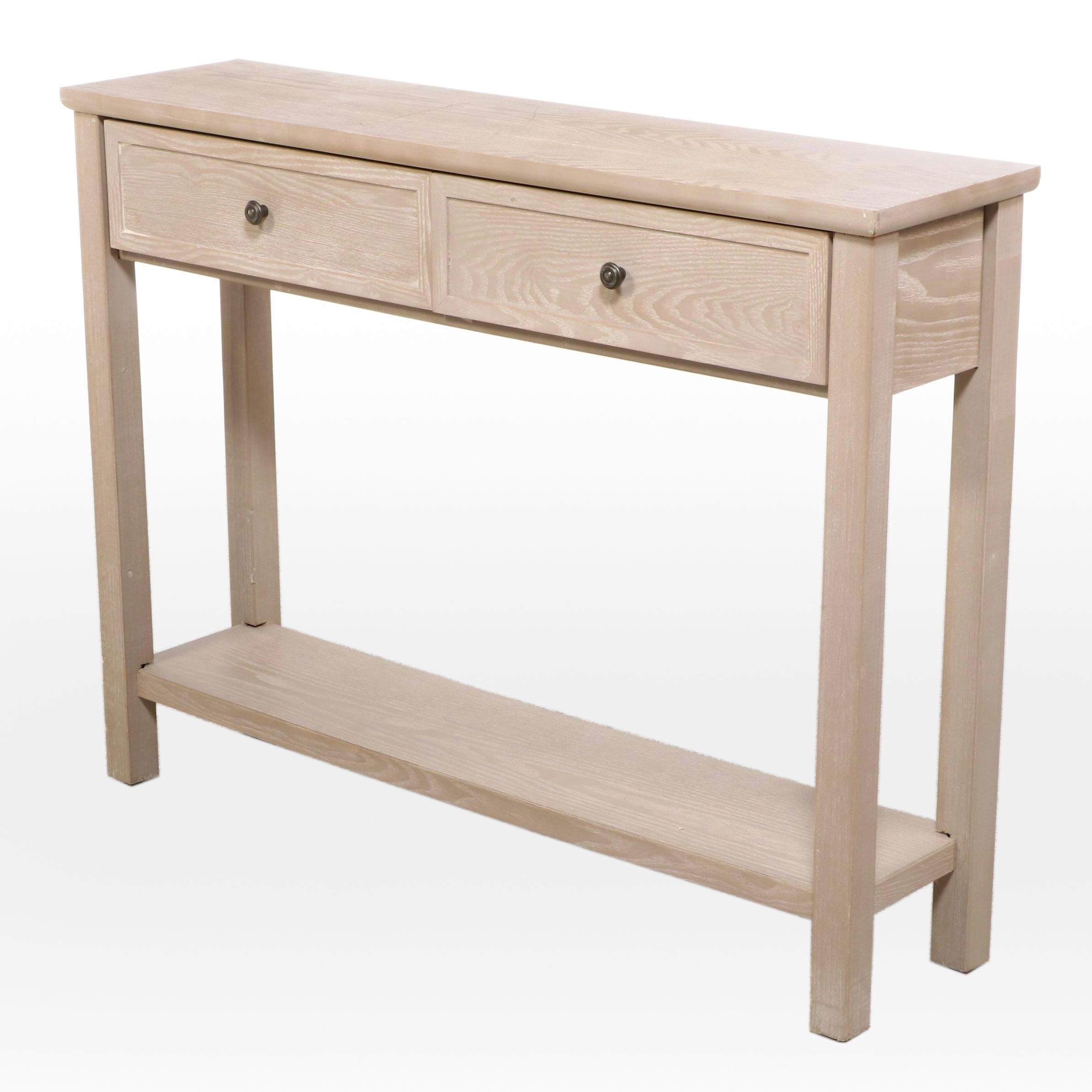 Contemporary Two-Drawer Console Table in Cerused Oak Finish