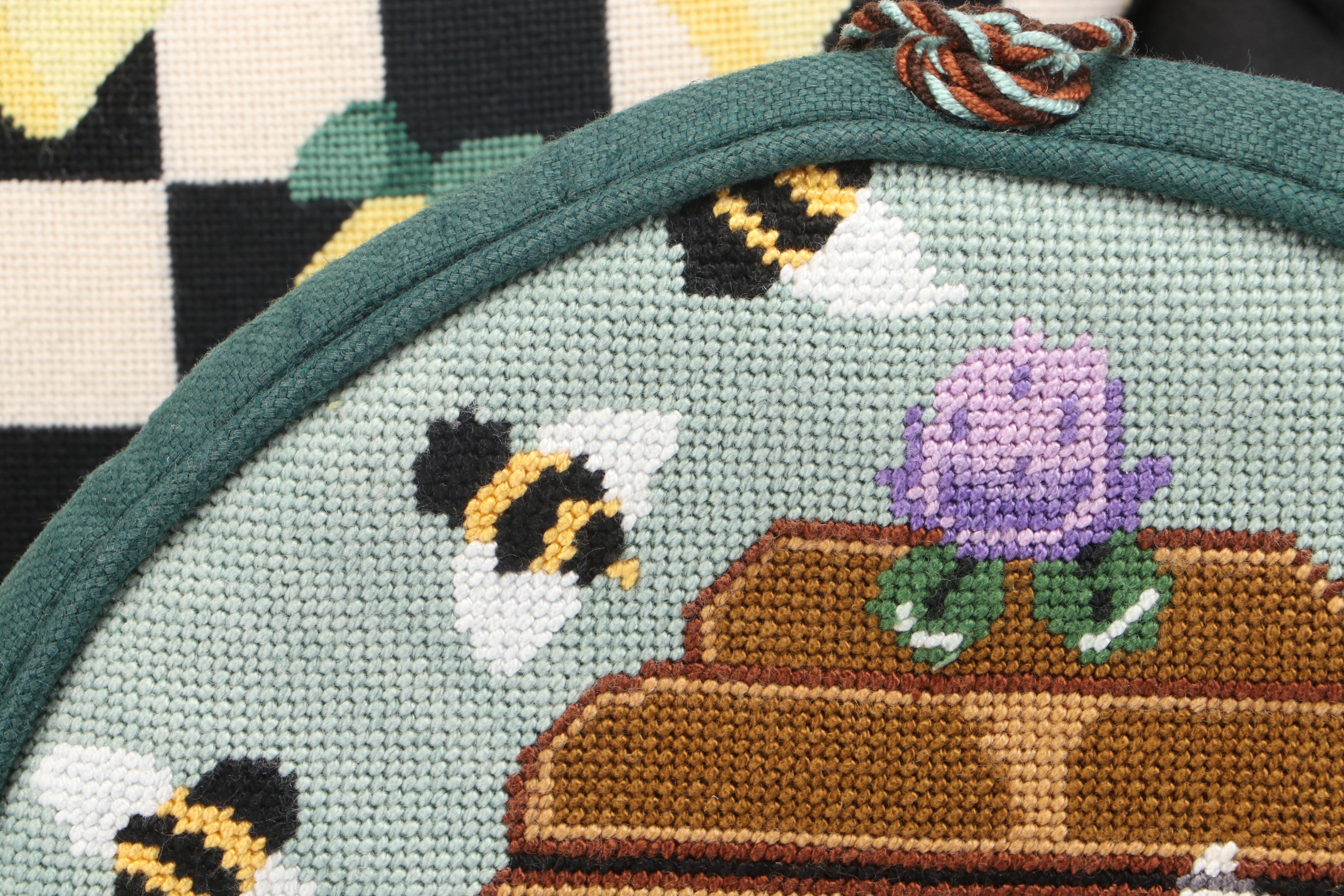 Needlepoint Bee Hive Tea Cozy and Lemon Accent Pillow