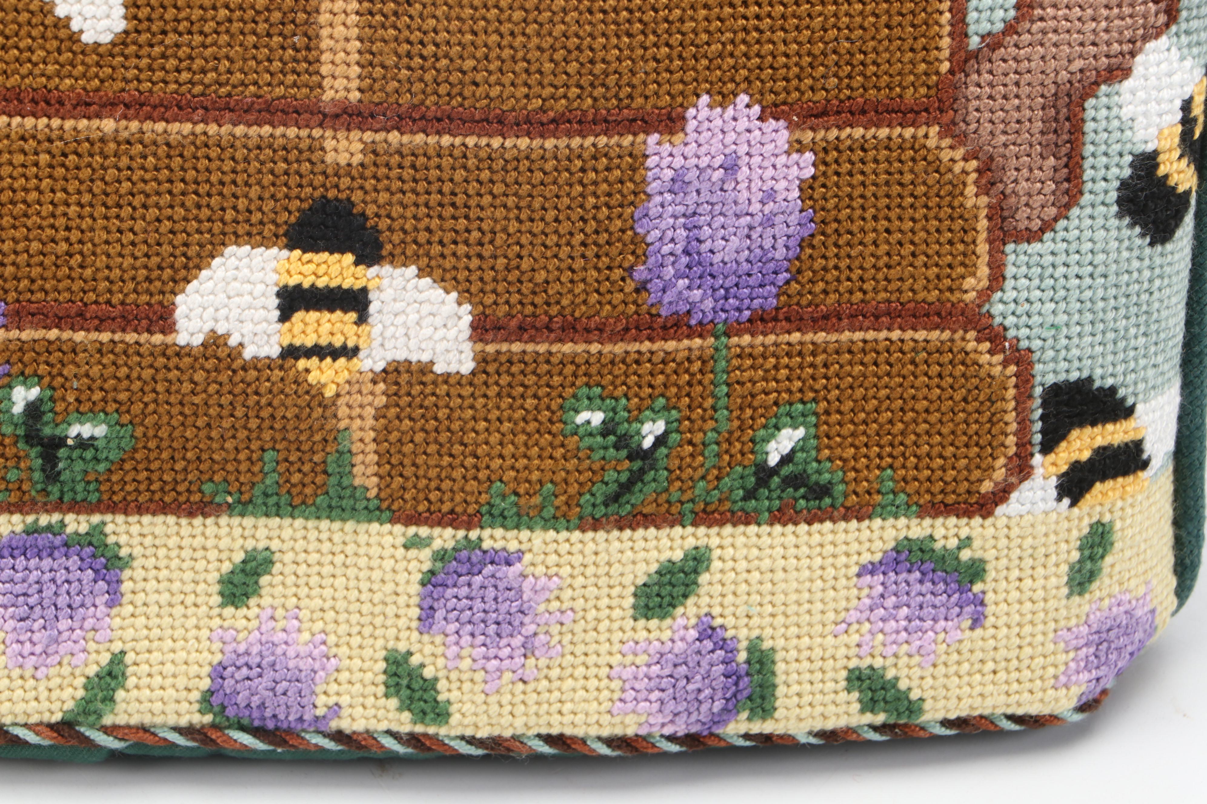 Needlepoint Bee Hive Tea Cozy and Lemon Accent Pillow