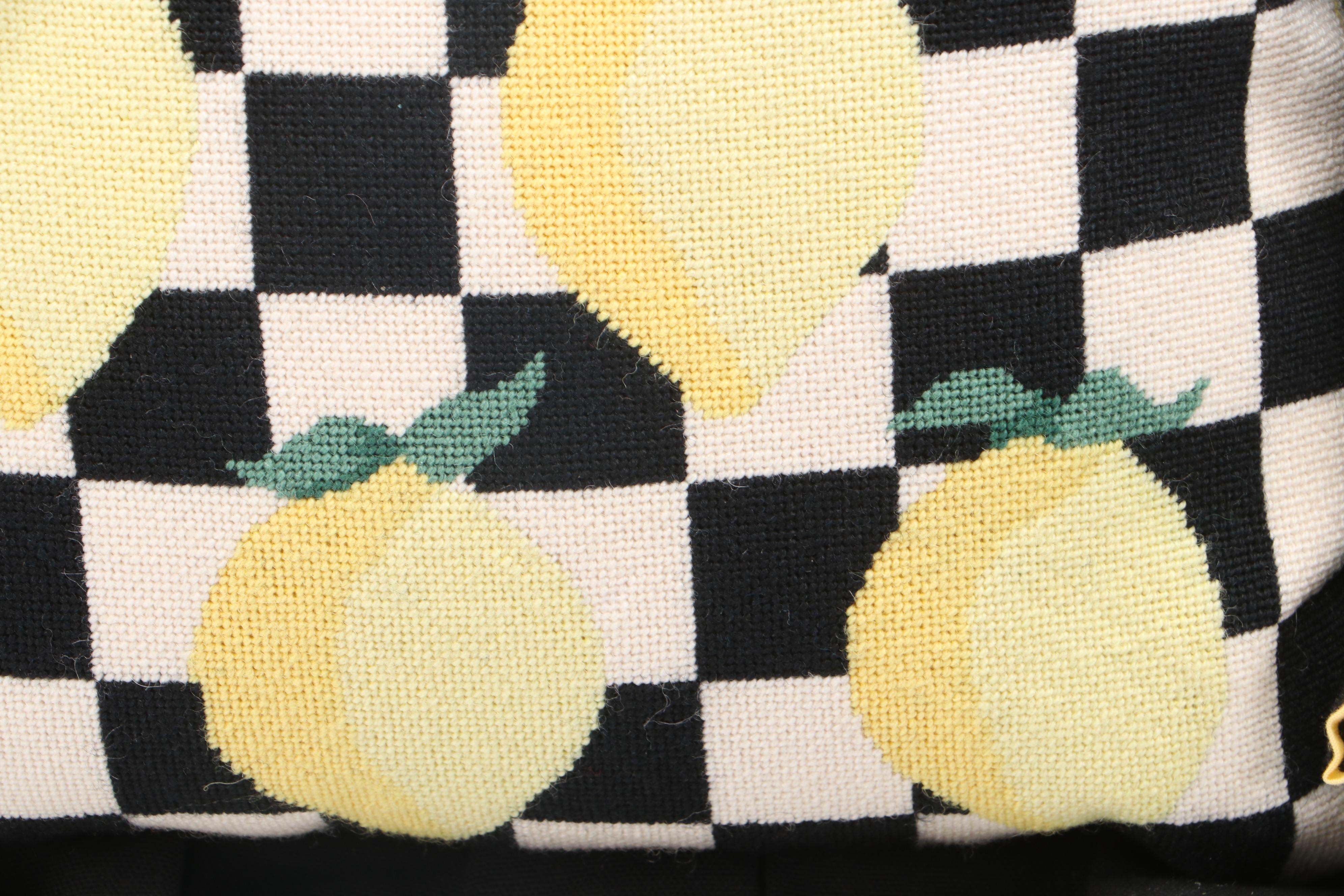 Needlepoint Bee Hive Tea Cozy and Lemon Accent Pillow
