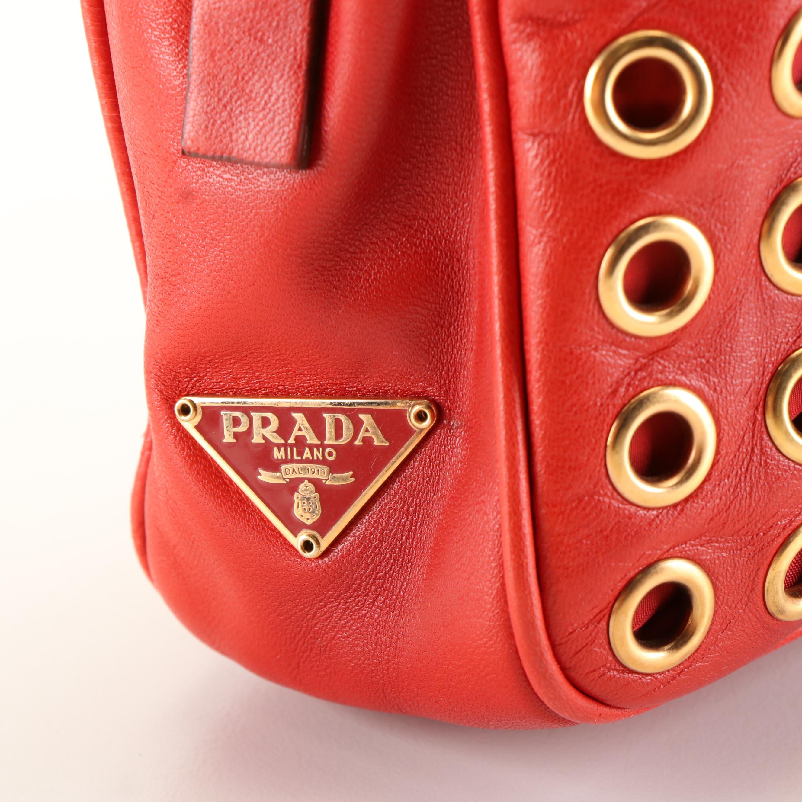 Prada Grommet Bauletto Bag in Red Nappa Leather