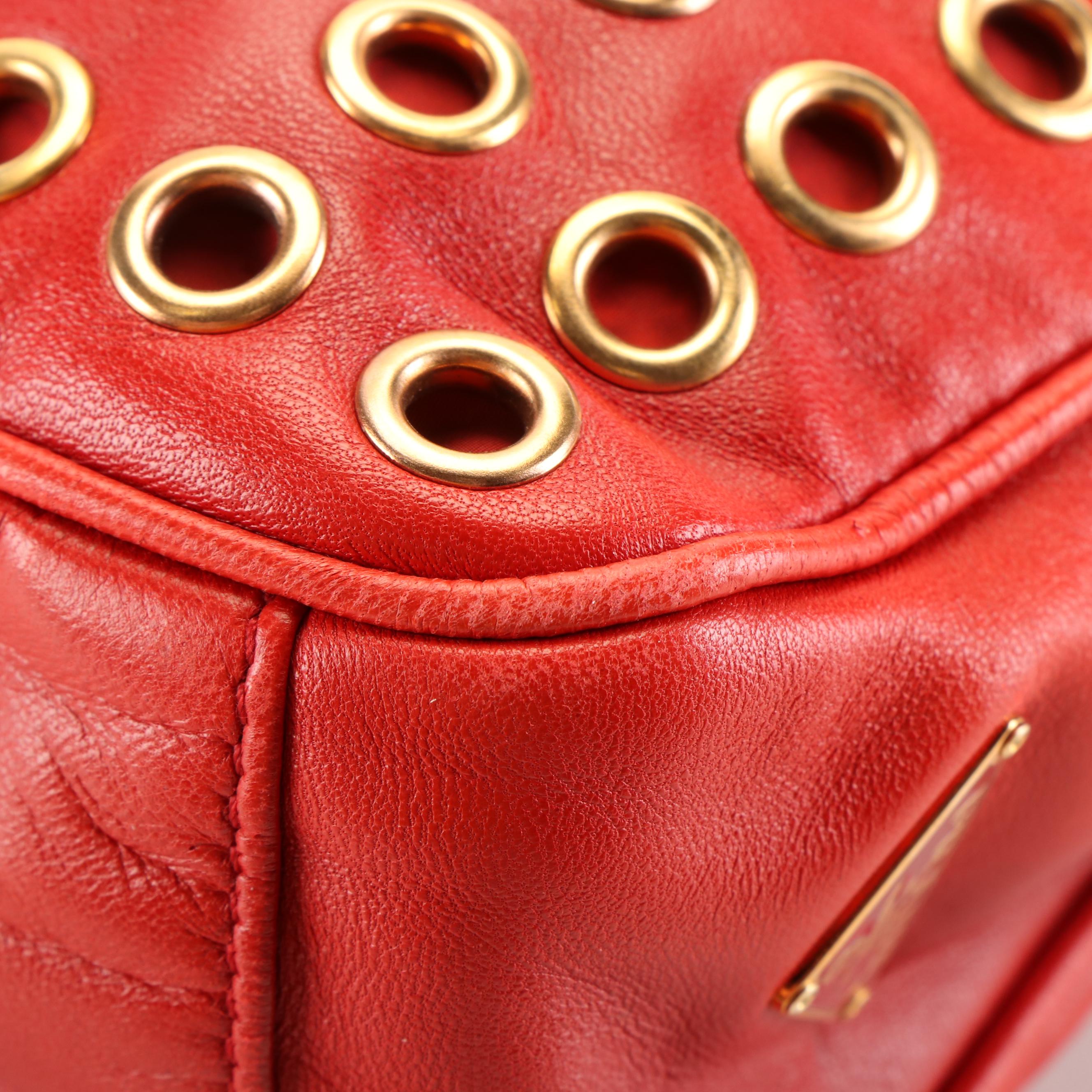 Prada Grommet Bauletto Bag in Red Nappa Leather