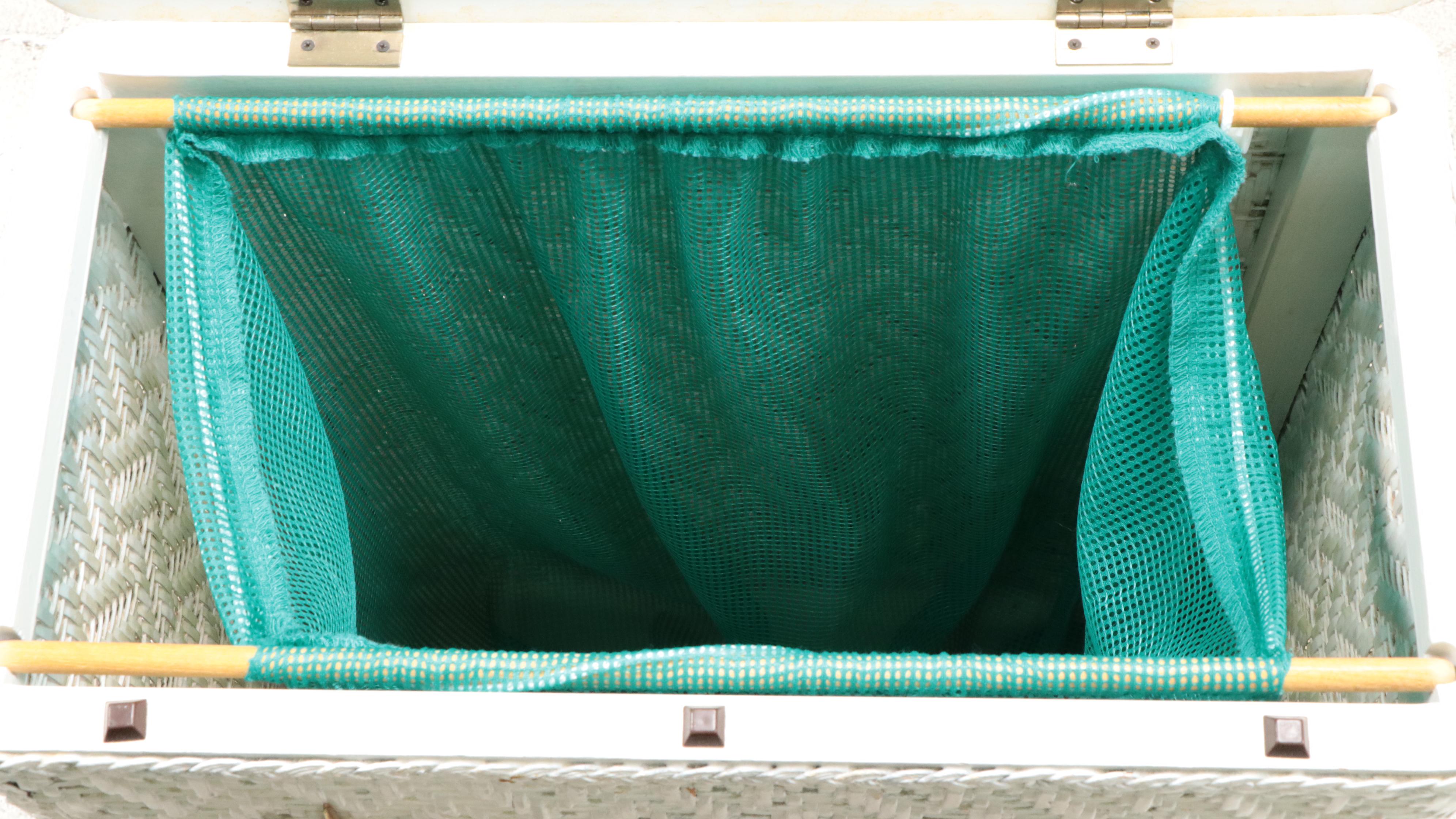 Mid Century Modern White Painted Wicker Clothes Hamper