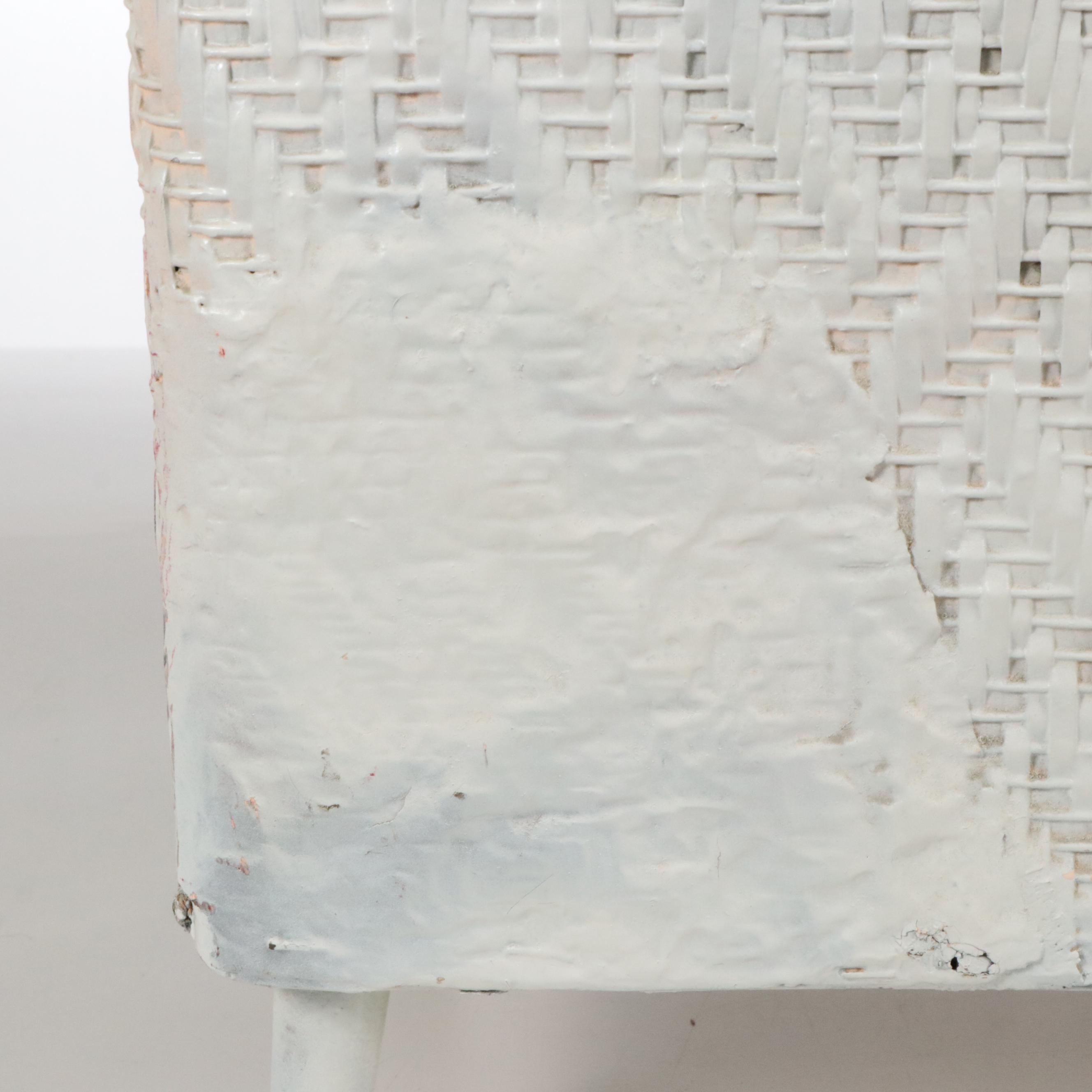 Mid Century Modern White Painted Wicker Clothes Hamper