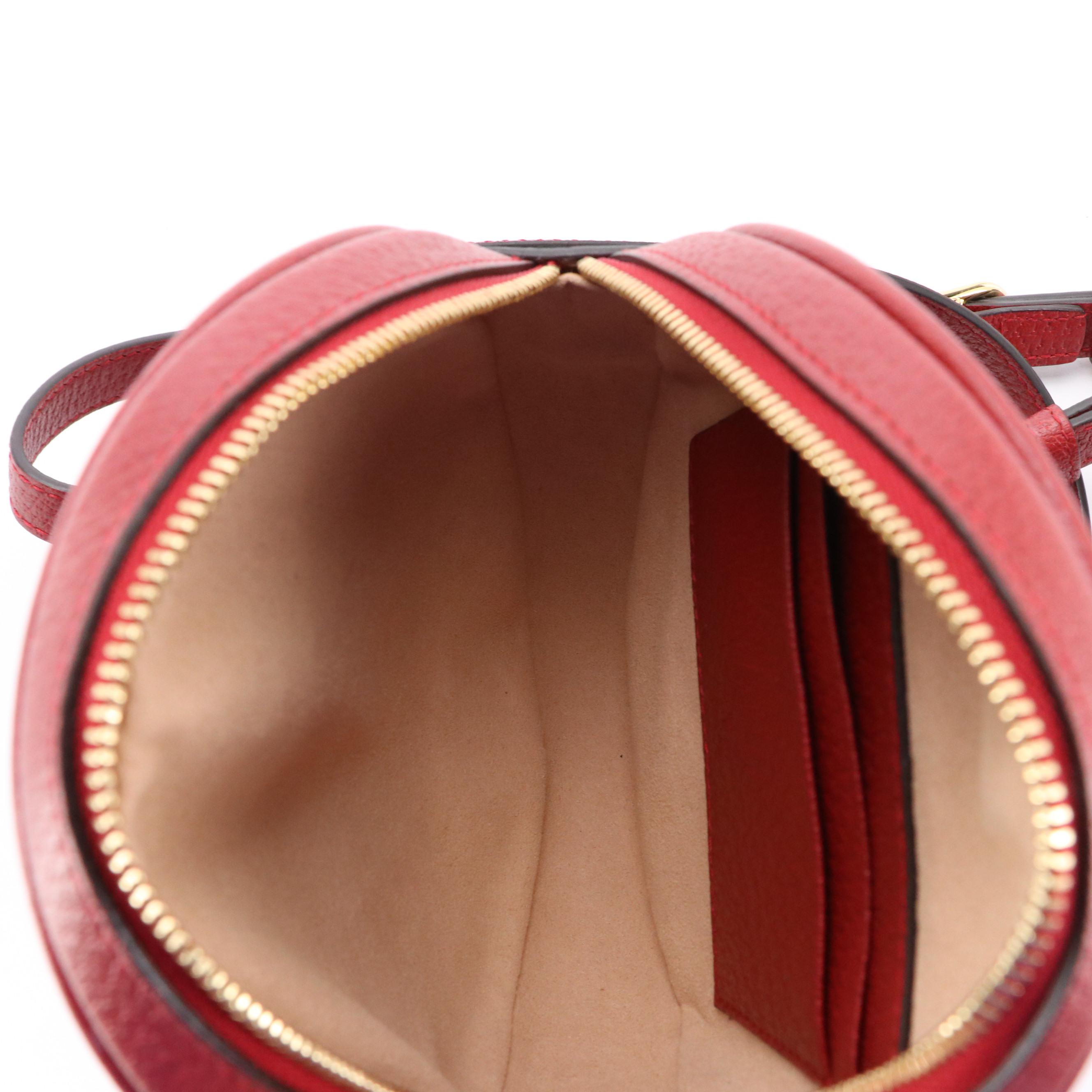 Gucci Ophidia Round Mini Backpack in Flora GG Supreme Canvas and Red Leather
