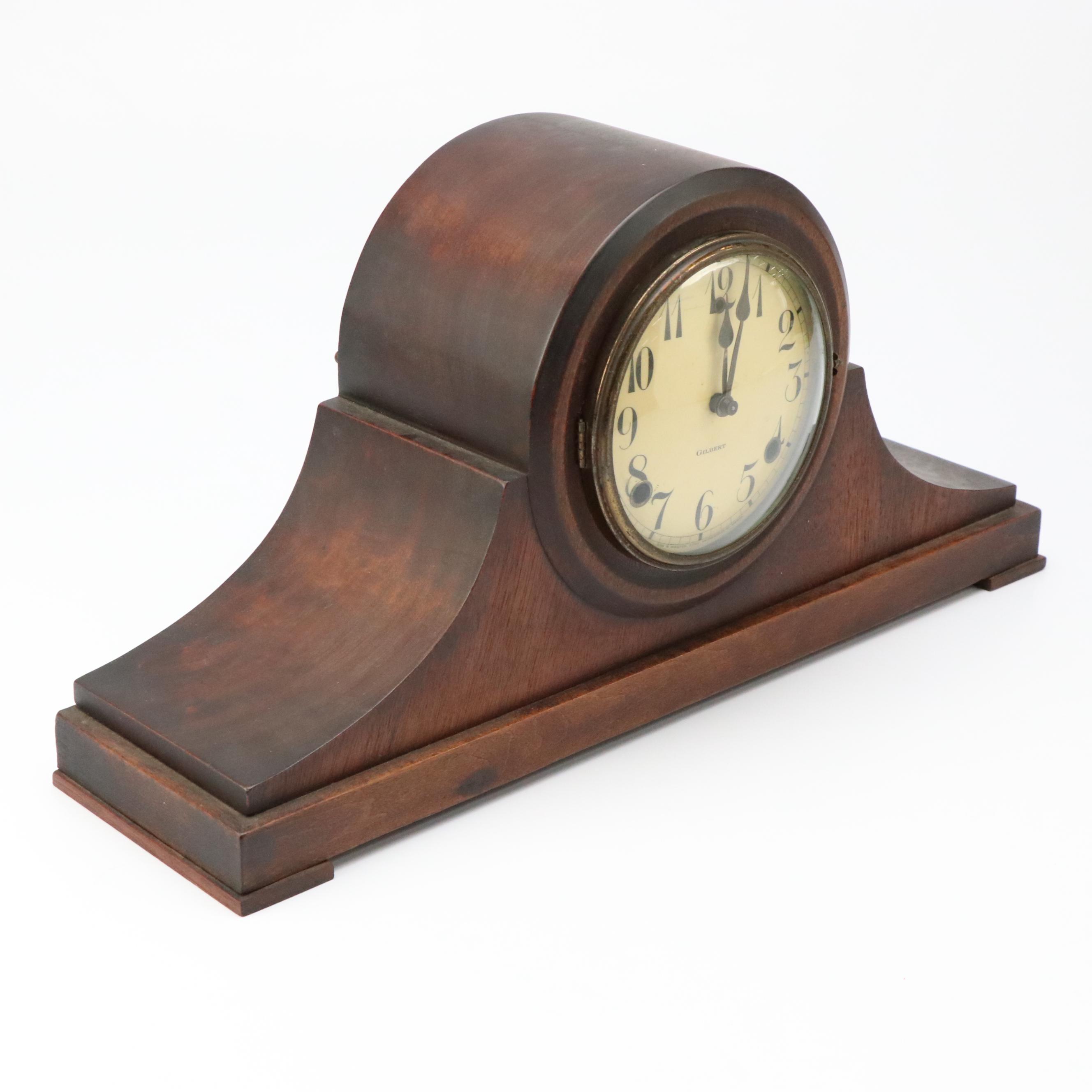 Gilbert Clock Co Art Deco Style Tambour Mantel Clock, Early to Mid-20th Century