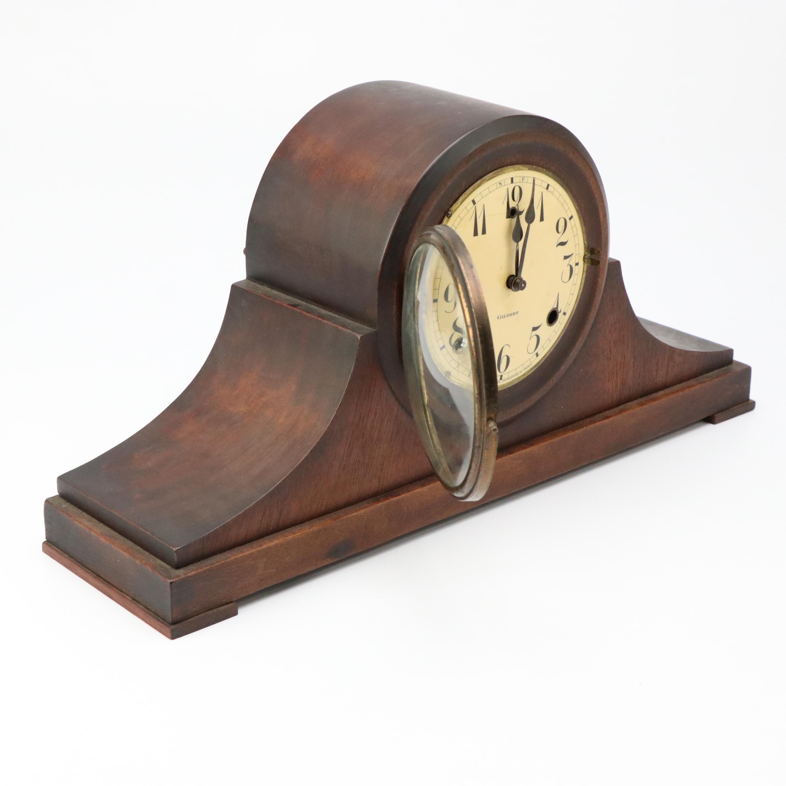 Gilbert Clock Co Art Deco Style Tambour Mantel Clock, Early to Mid-20th Century