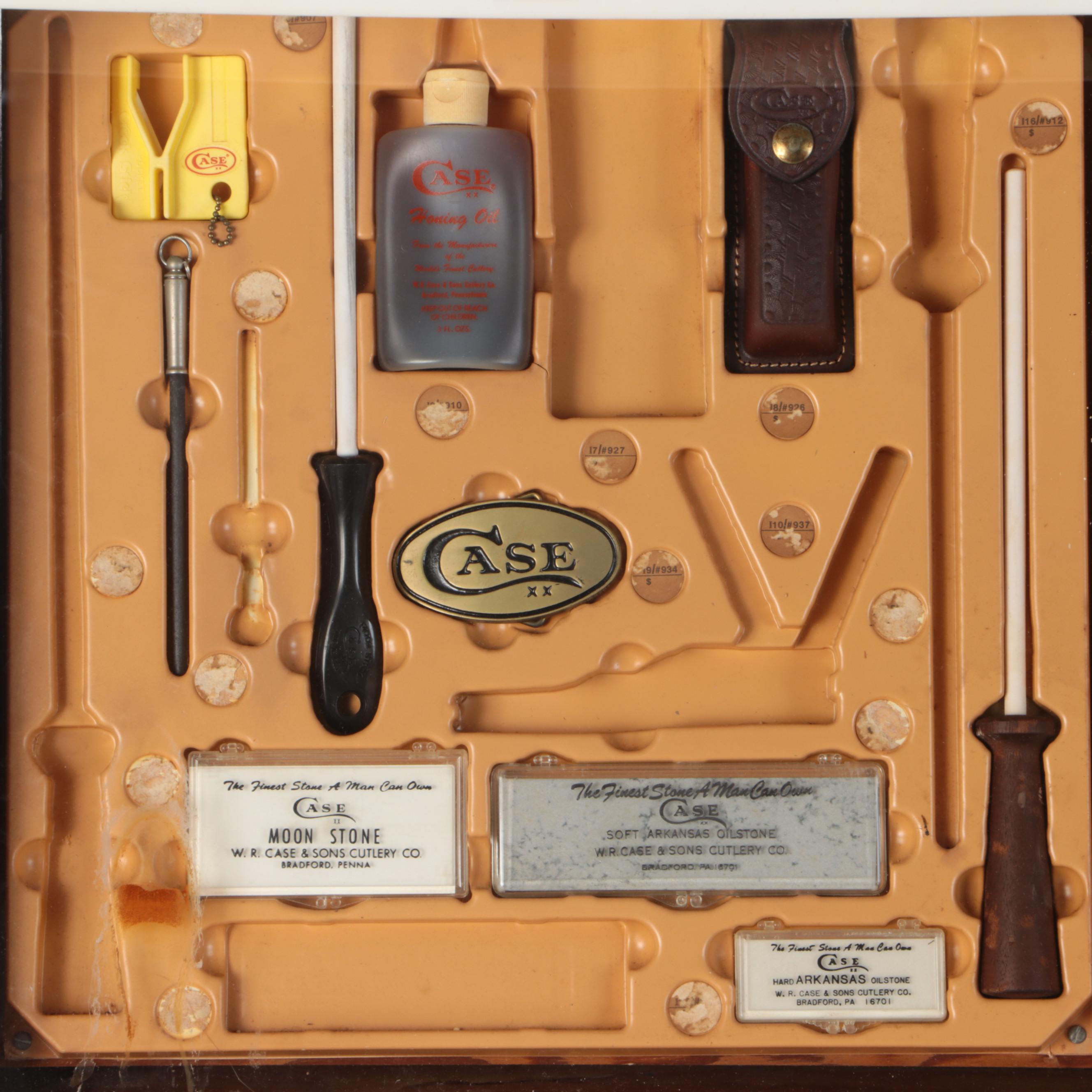 Case Kitchen Knife Set with Sharpening Steel and Whetstones in Display Case