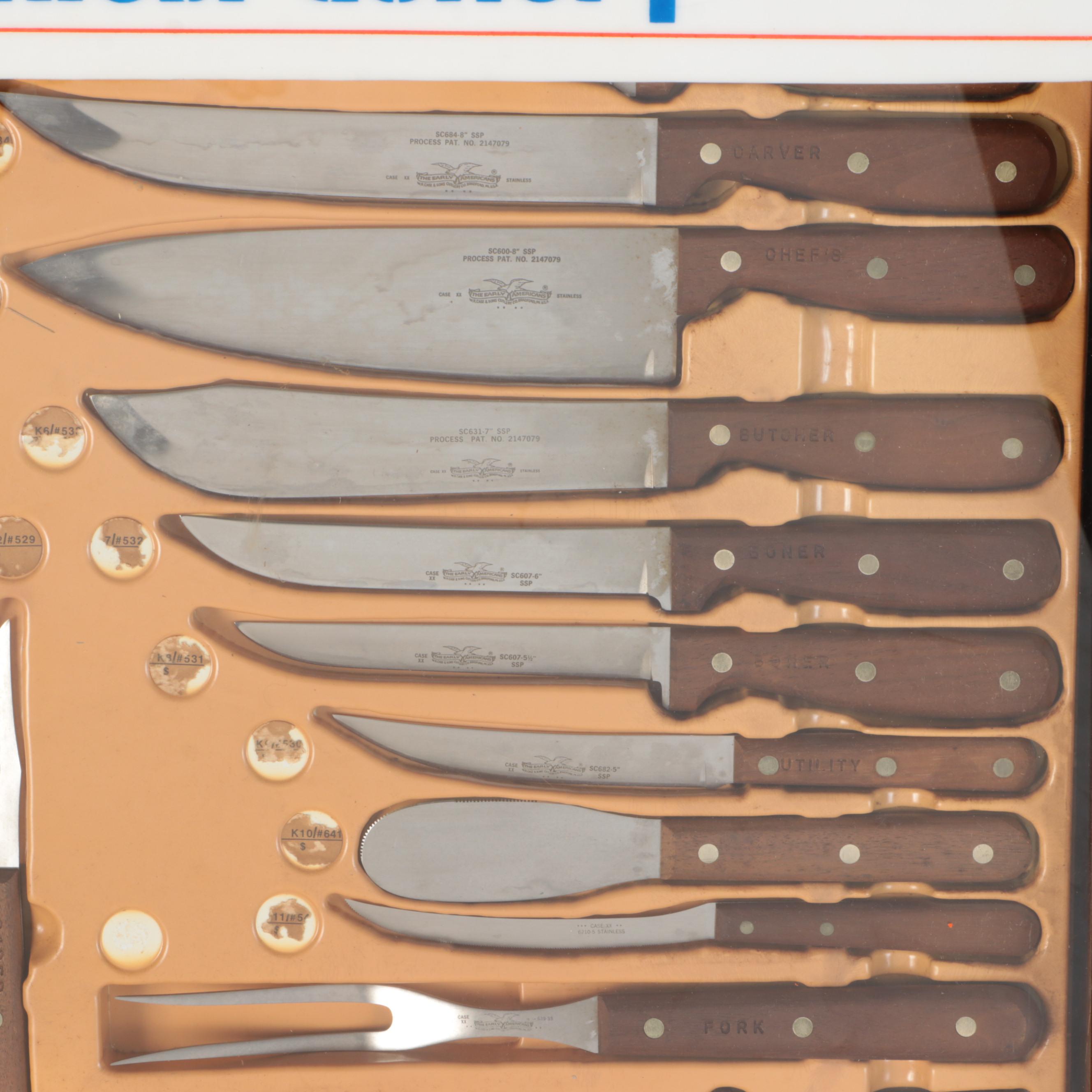 Case Kitchen Knife Set with Sharpening Steel and Whetstones in Display Case