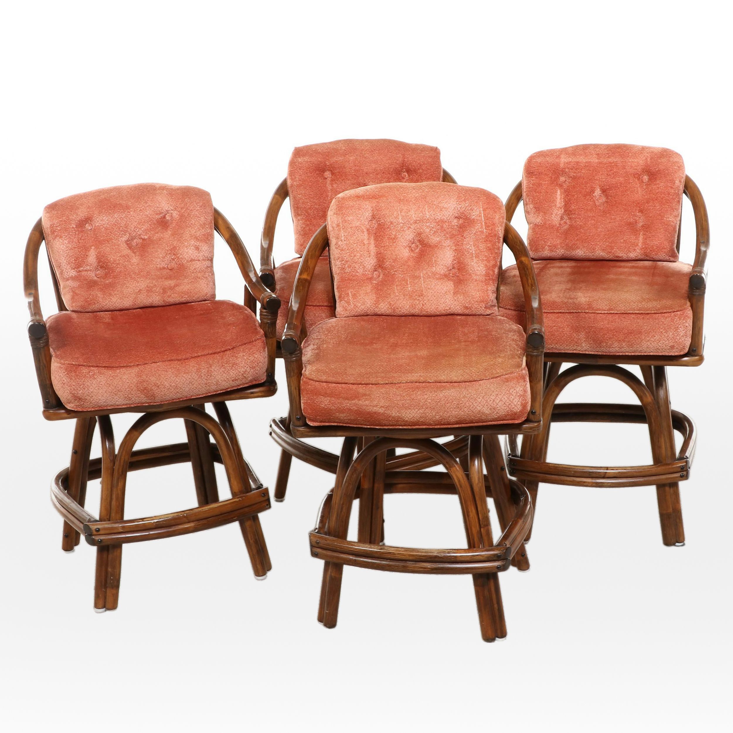 Four Bent Rattan Swivel Counter Stools, Late 20th Century