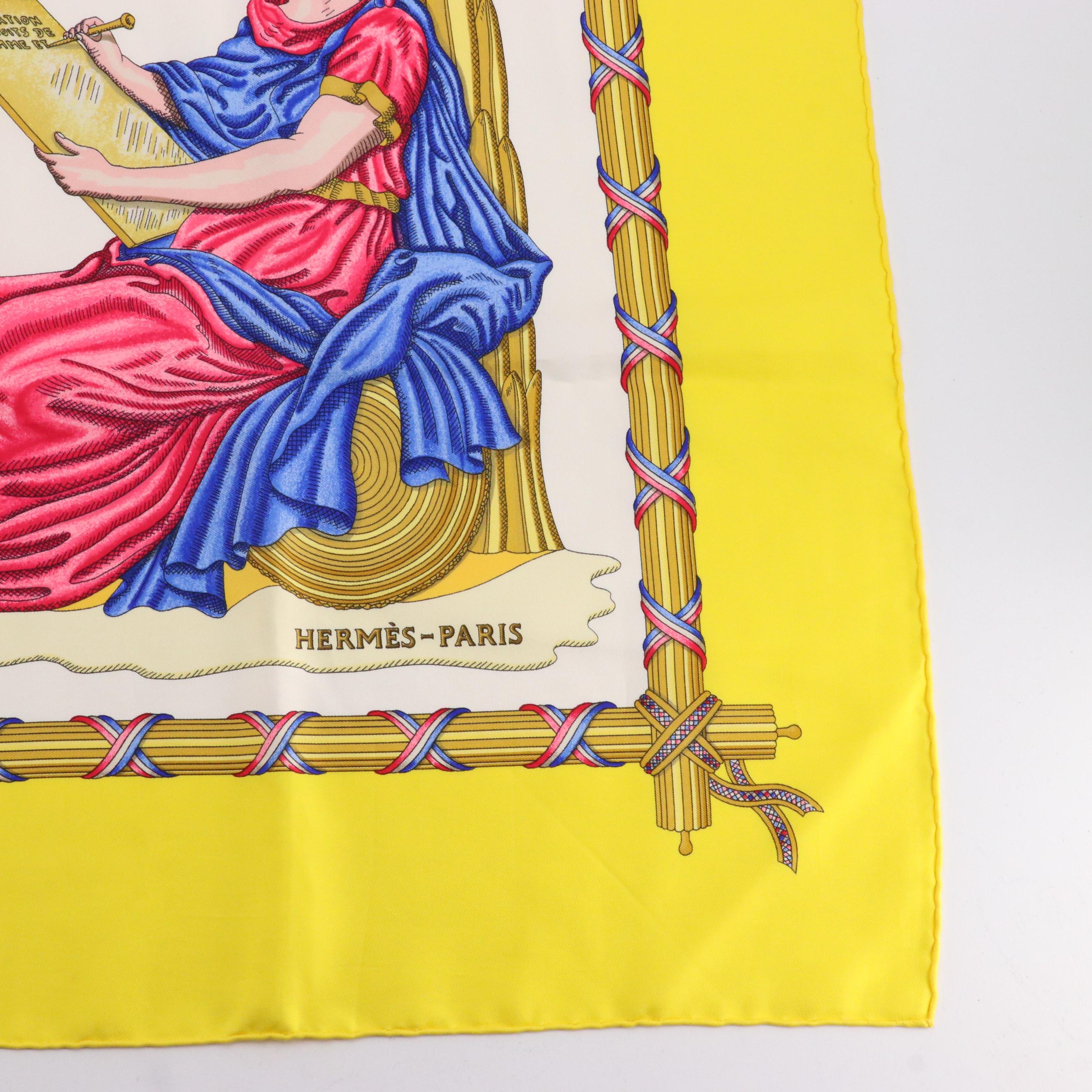 Hermès"Liberte Egalite Fraternite 1789 Republique Francaise" Silk Twill Scarf 90