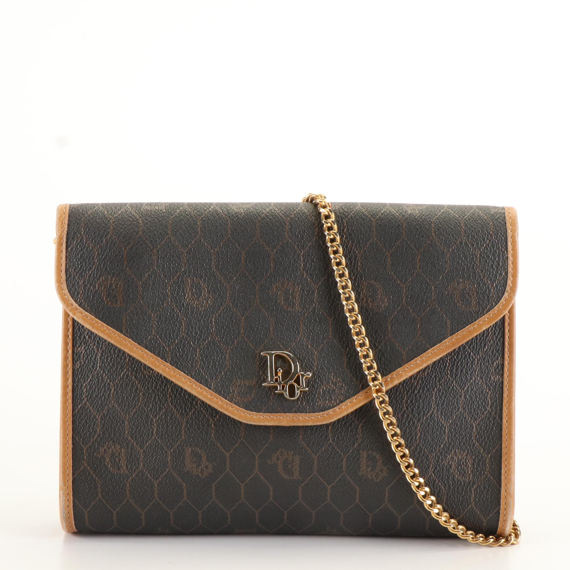 Christian Dior Honeycomb Envelope Flap Shoulder Bag in Coated Canvas