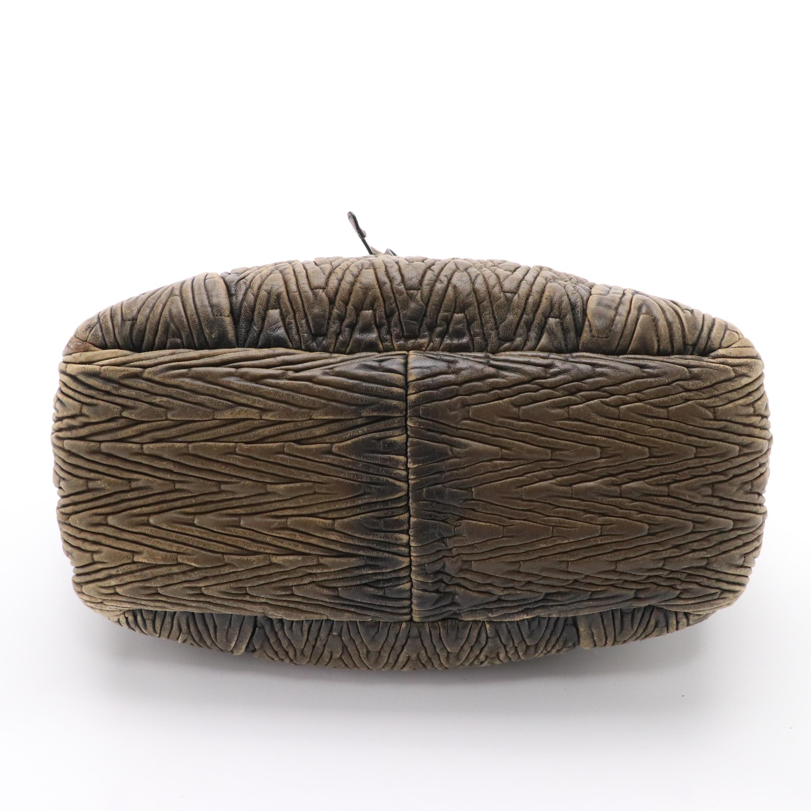 Prada Quilted Leather Sfumato Drawstring Tote with Braided Handles