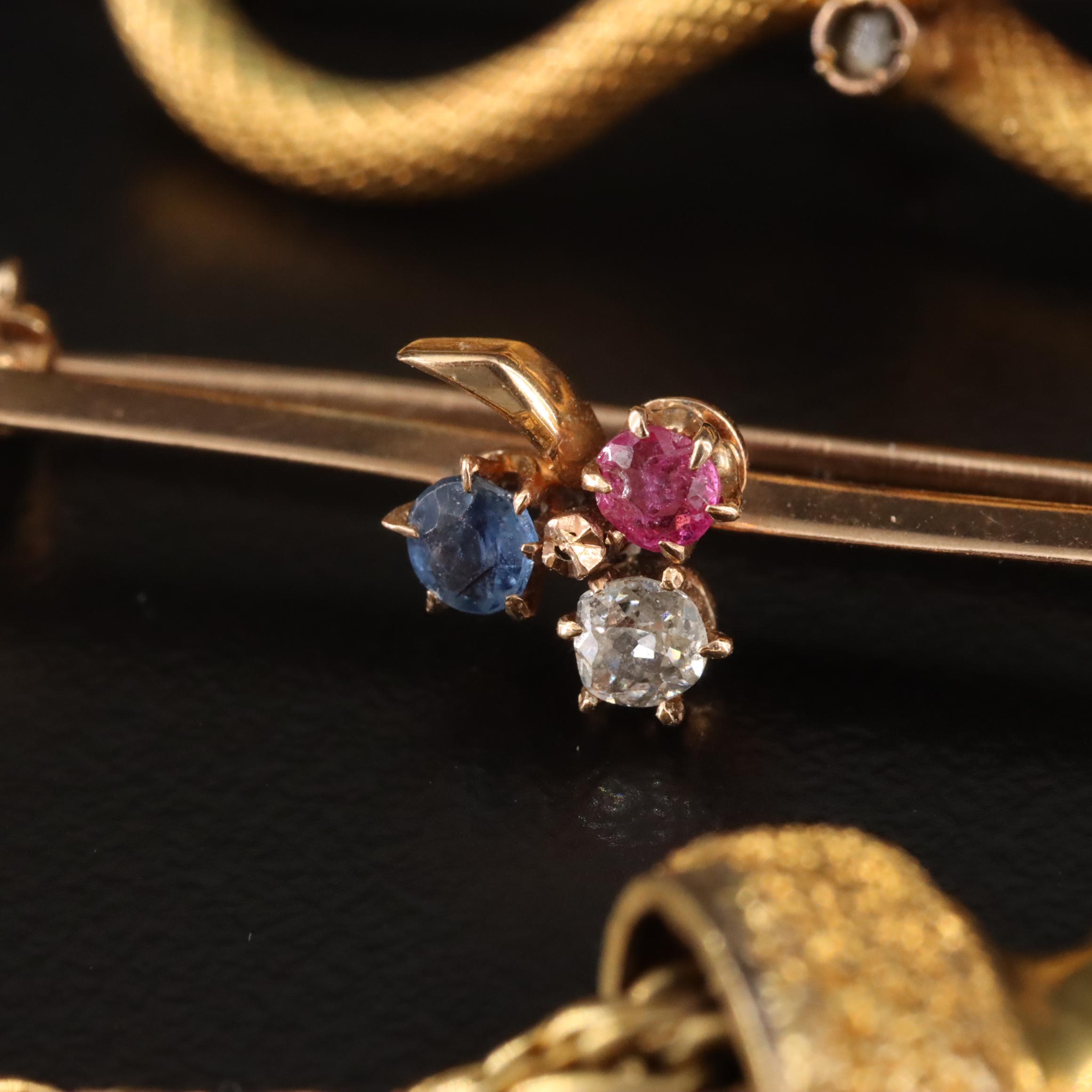 Victorian 14K Arrow & Loop Pins with Tassel Pendant