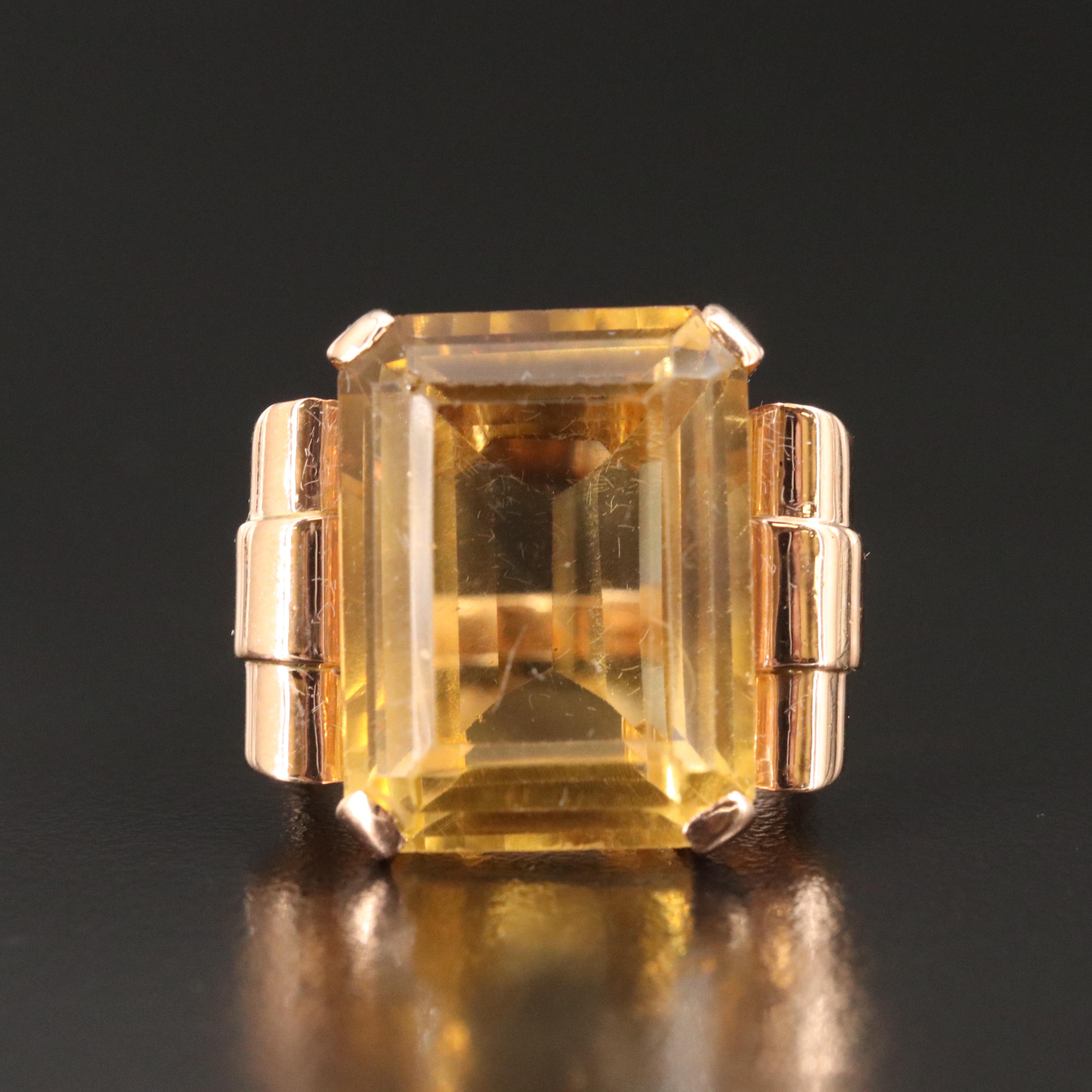 Retro Modern 18K Rose Gold Citrine Ring
