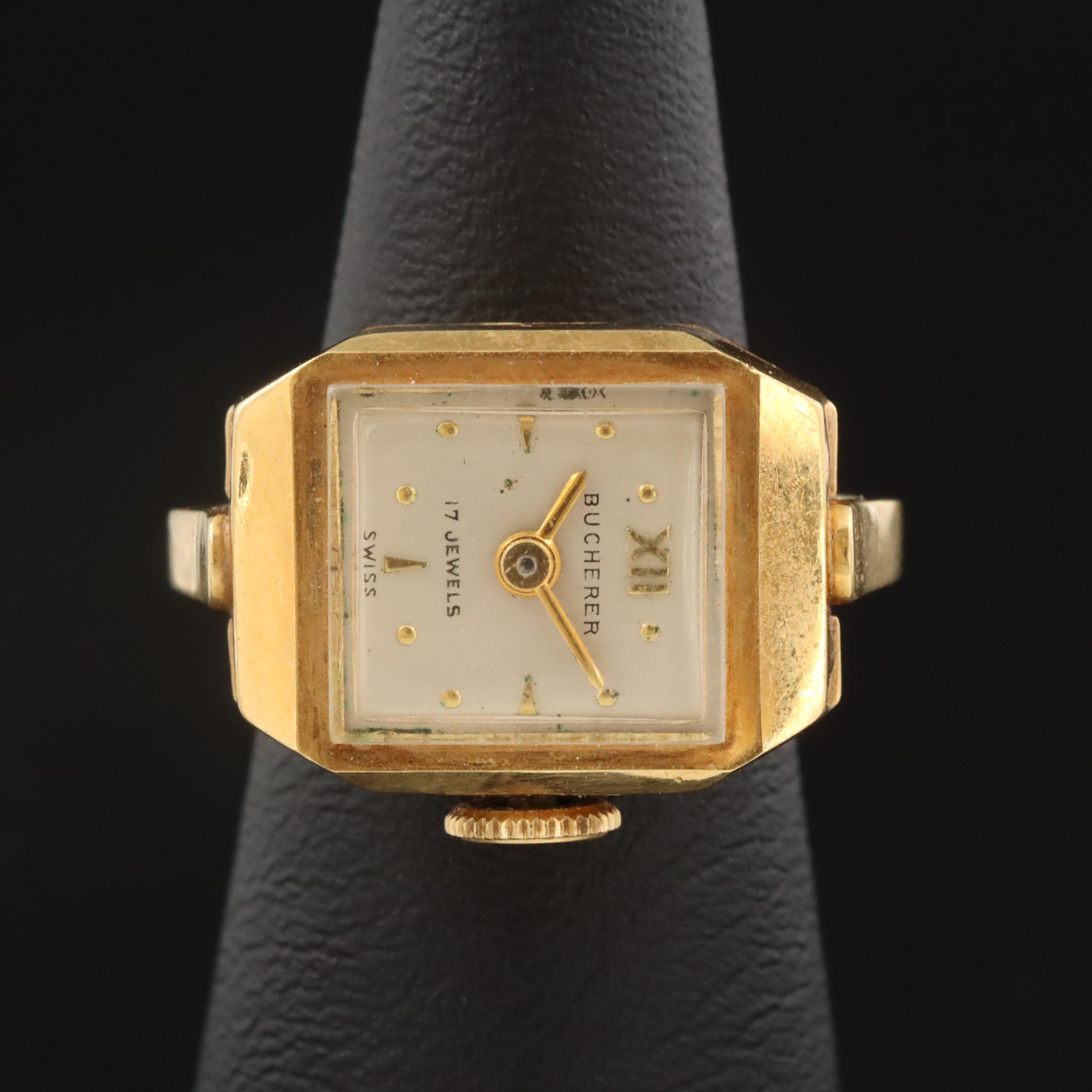 Bucherer 18K Vintage Stem Wind Ring Watch
