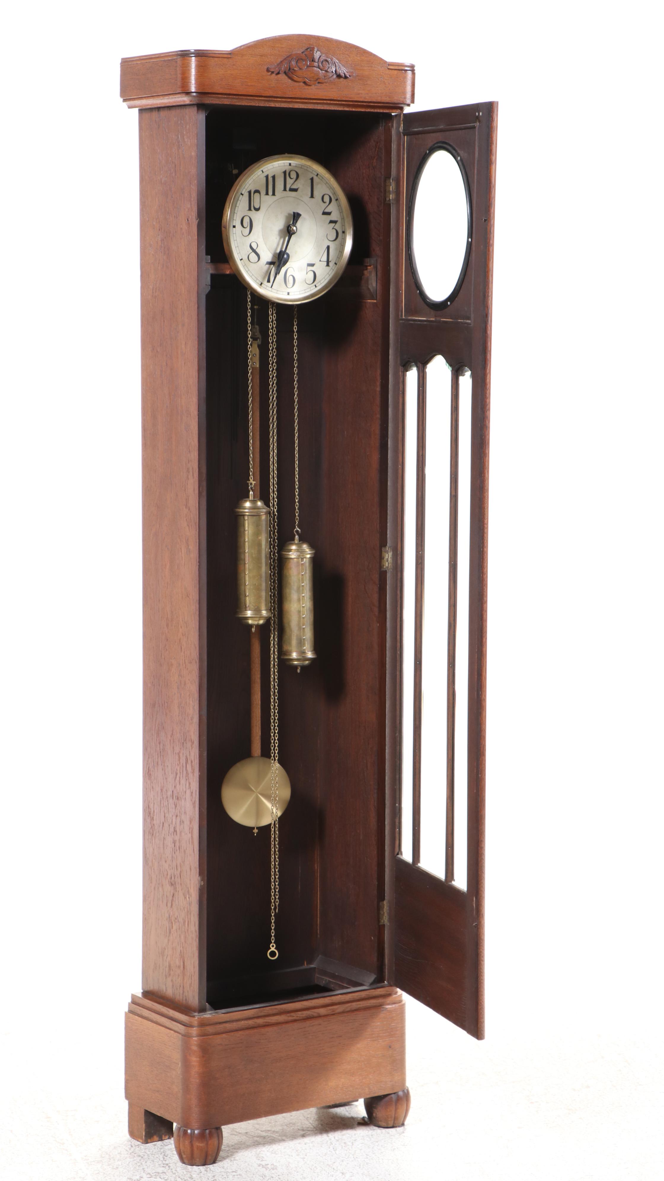Gustav Becker Quartersawn Oak Longcase Clock, Circa 1912