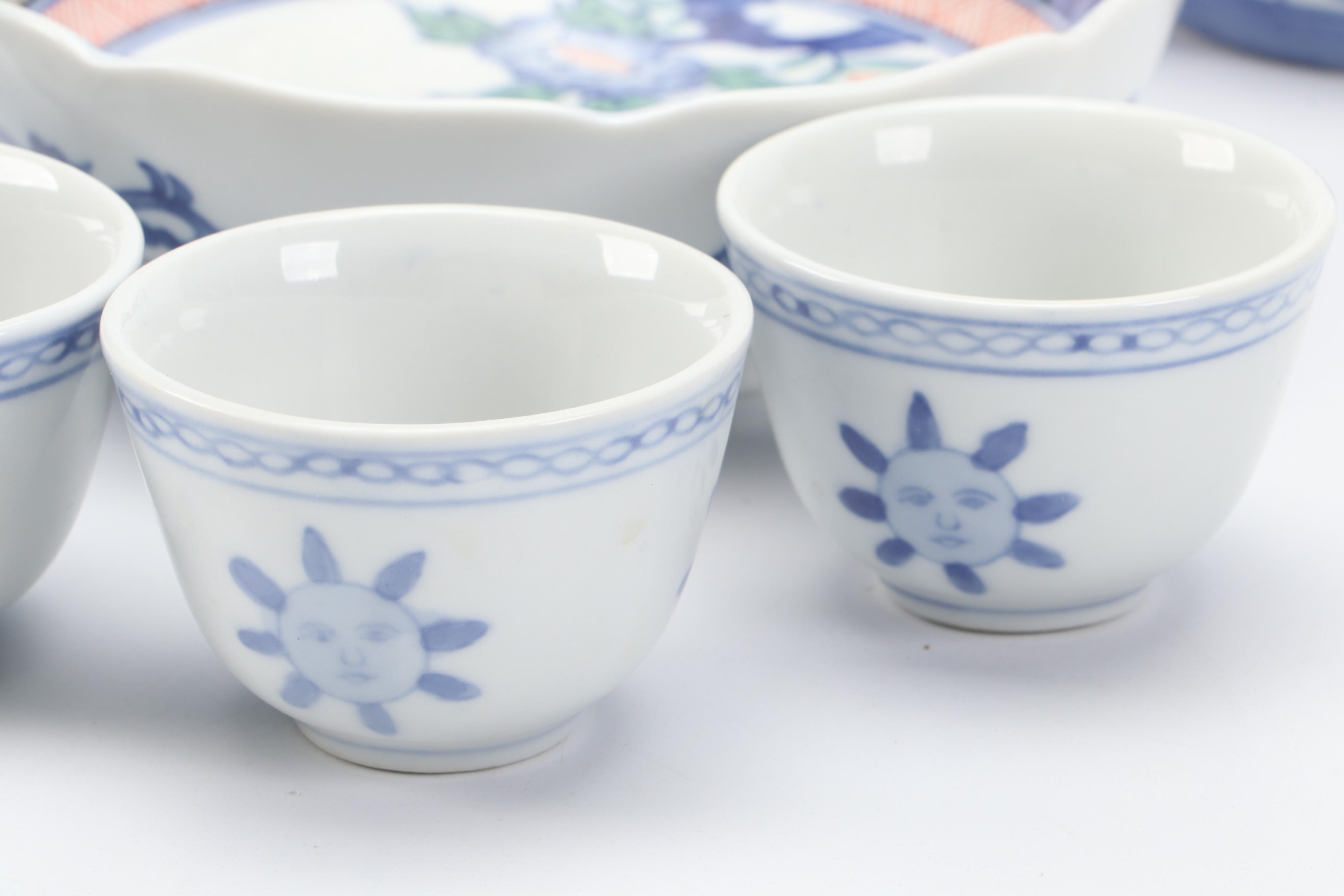 Pier 1 Imports Blue Sun Porcelain Tea Set with Other Table Accessories