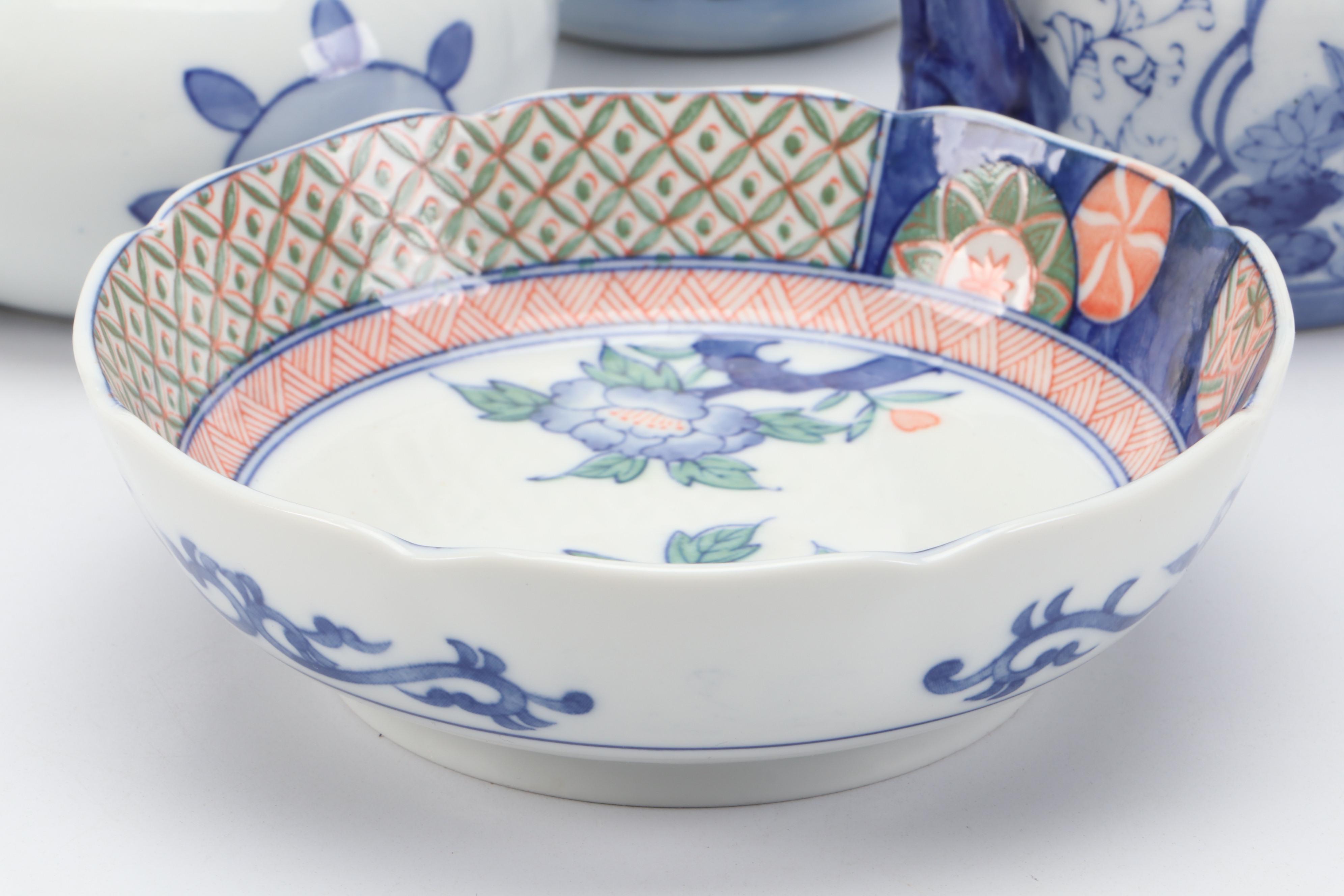 Pier 1 Imports Blue Sun Porcelain Tea Set with Other Table Accessories