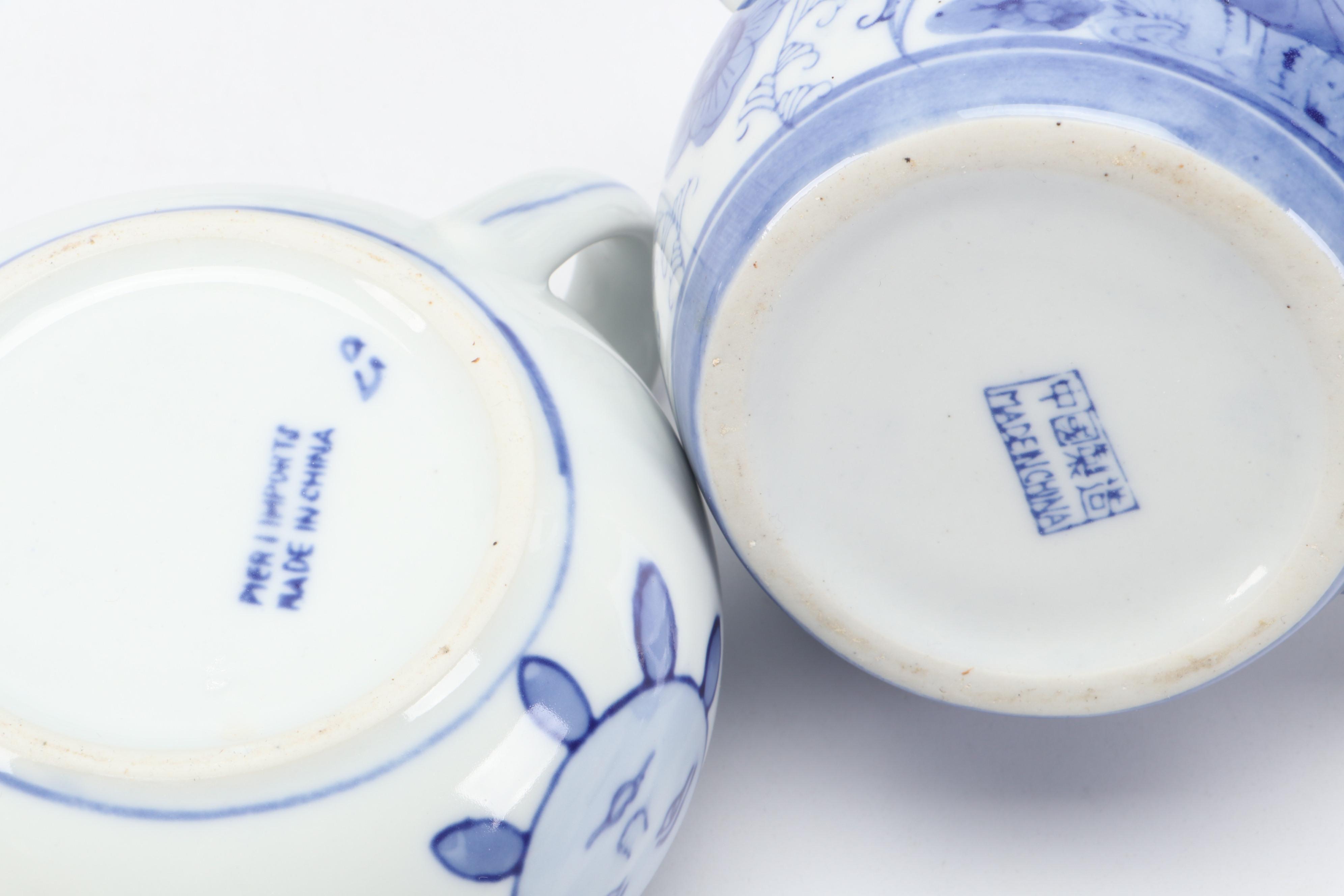 Pier 1 Imports Blue Sun Porcelain Tea Set with Other Table Accessories