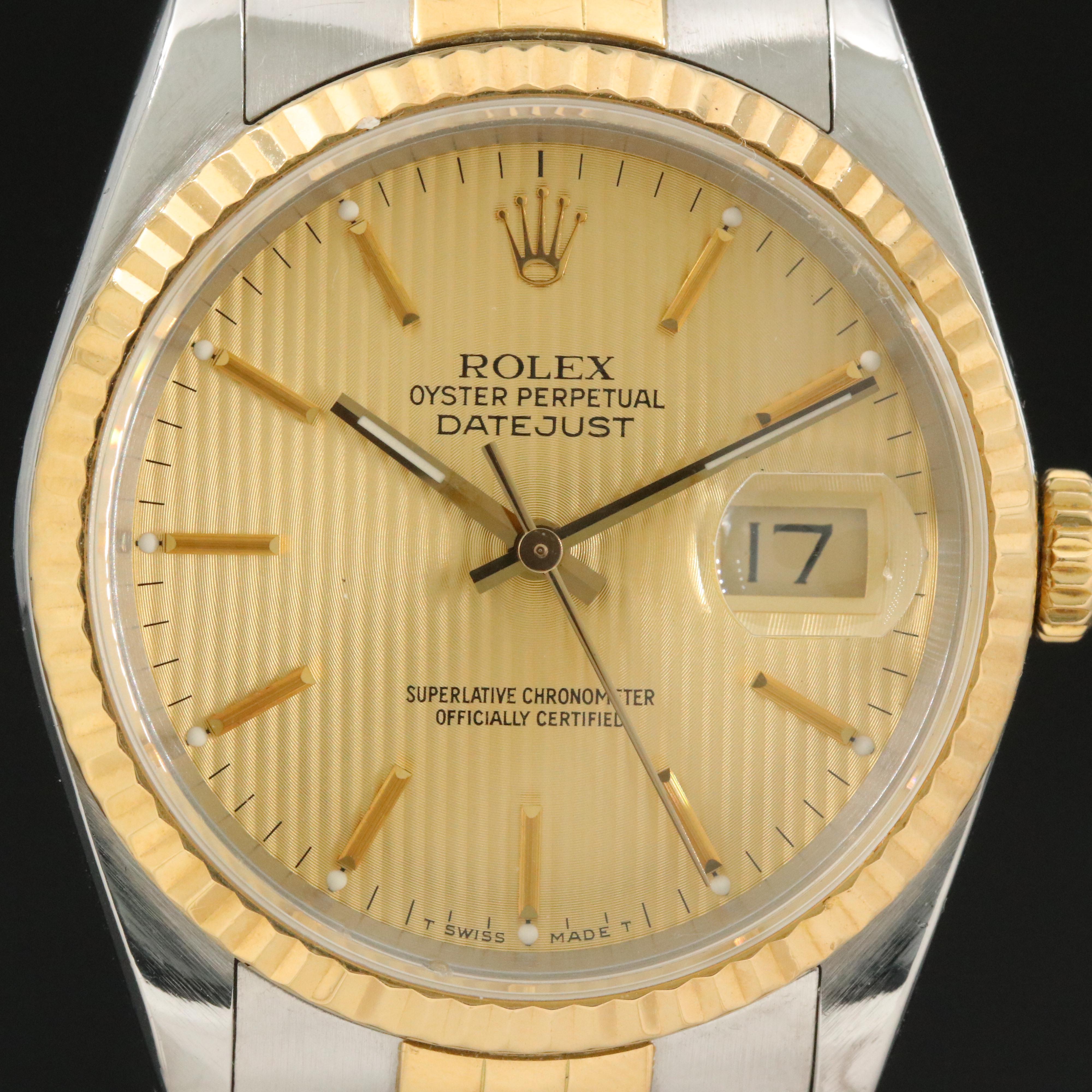 1990 Rolex Tapestry Dial Two-Tone Datejust Watch