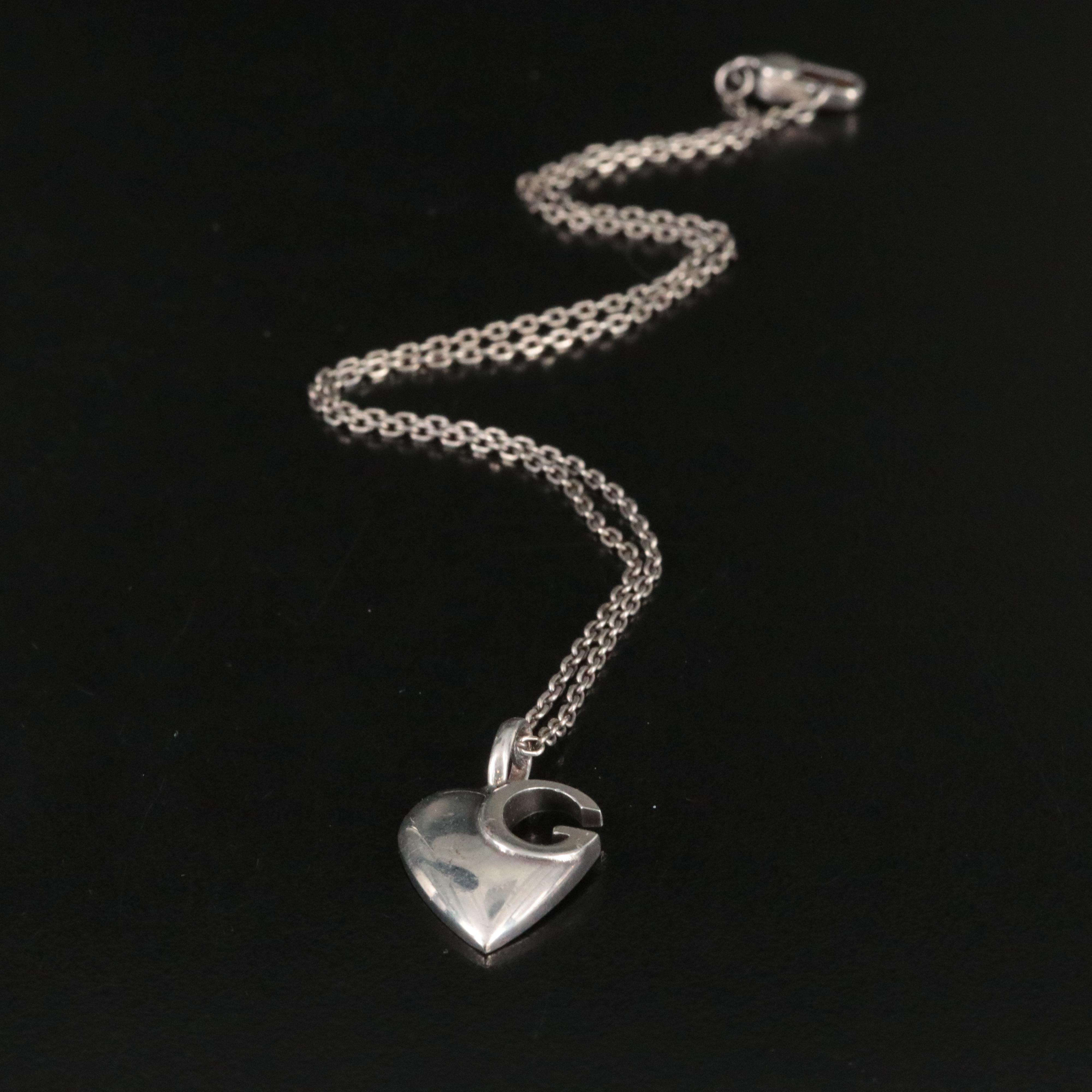 Gucci Charlotte Sterling Cutout G Heart Necklace