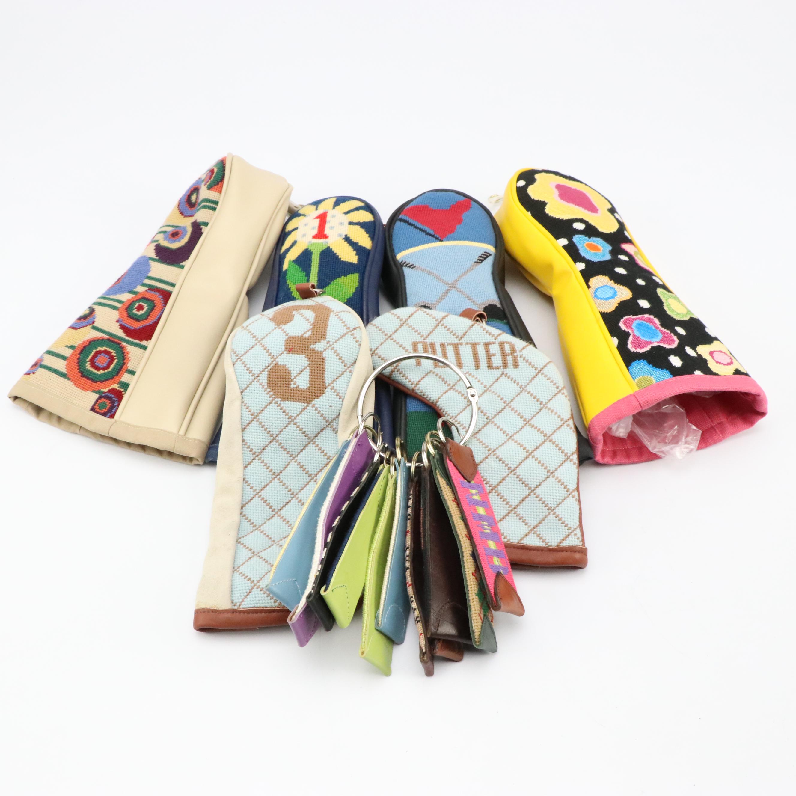 Needlepoint Golf Club Covers with Needlepoint and Leather Keychains